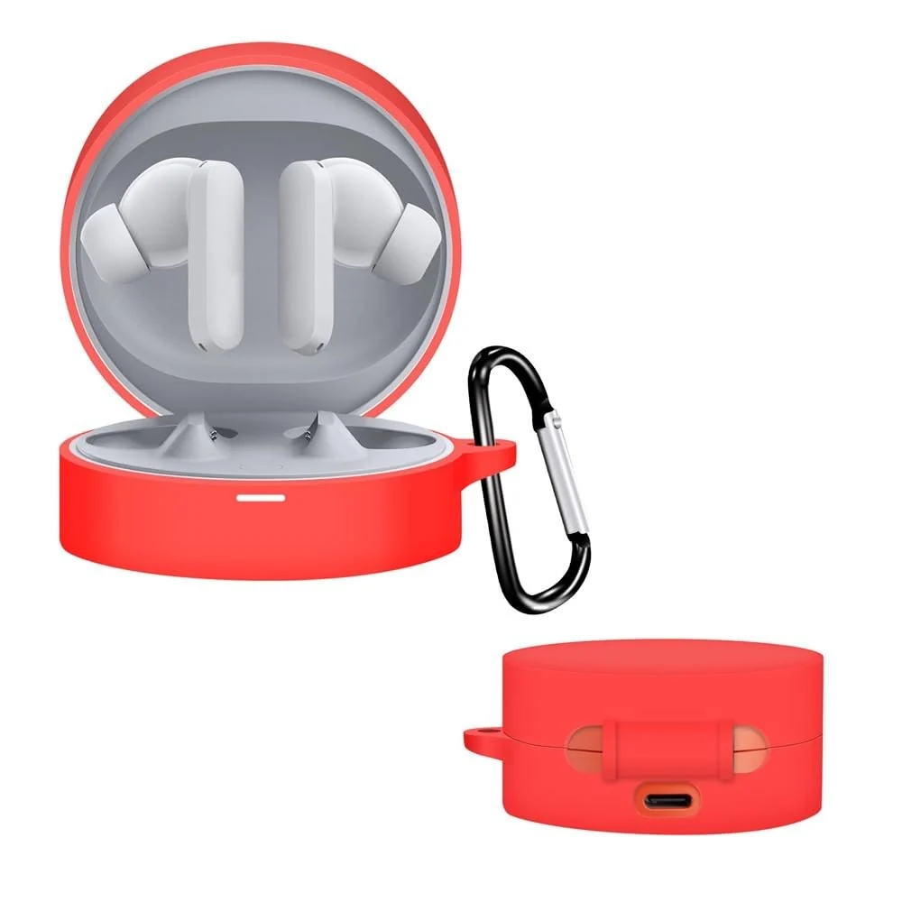 DL3 Mobilak Compatible with NOTHING CMF Buds Pro Case Cover, Soft Silicone Shockproof Protective Case Wireless Earbuds with Carabiner, Front LED Visible - Red