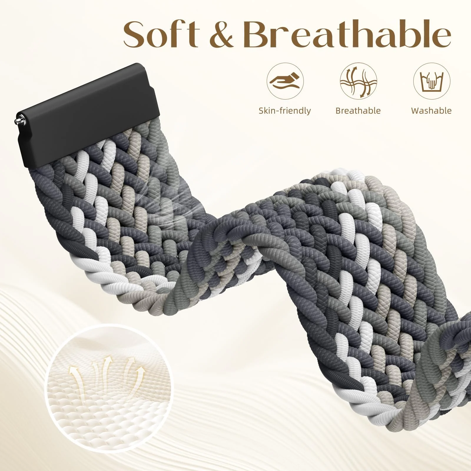 DL3 Mobilak 22mm Magnetic Band for Redmi Watch 5 Active/5 Lite/Samsung Galaxy Watch 3 45mm/Watch 46mm/Gear S3/Huawei watch GT6 GT5 46MM/GT2E/GT6 Pro/GT 5 Pro/Amazfit GTR 4/3, Stretchy Braided Nylon Sport Strap - Gradient Gray