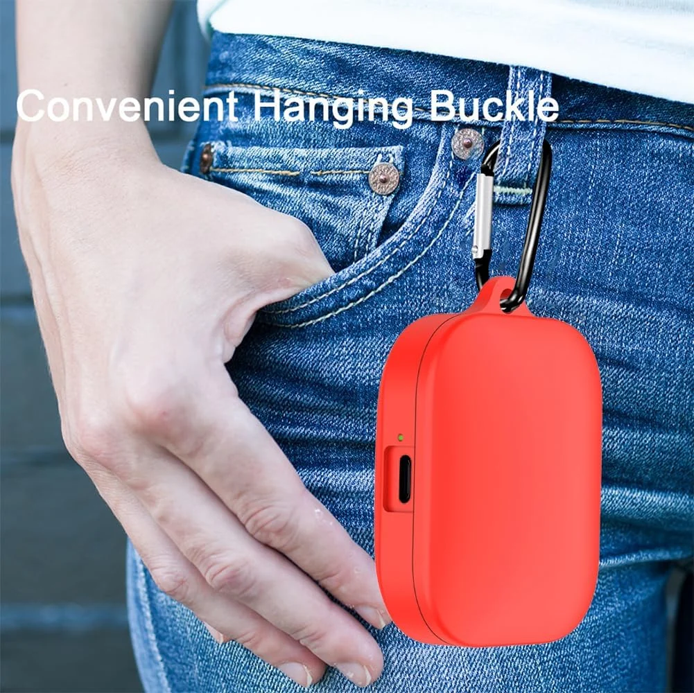 DL3 Mobilak Compatible with Xiaomi Redmi Buds 5 Case Cover, Soft Silicone Shockproof Protective Skin Case for Xiaomi Redmi Buds 5 Wireless Earbuds with Carabiner - Red