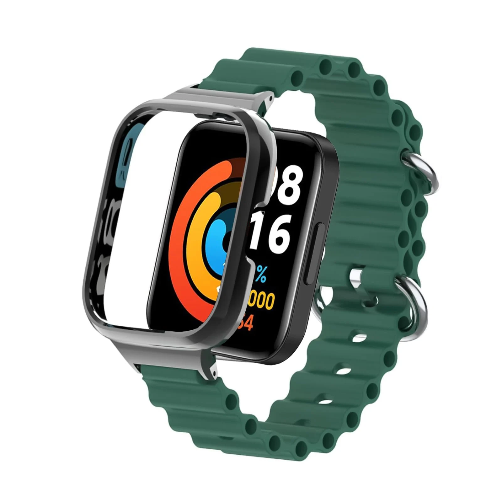 DL3 Mobilak Ocean Strap Compatible with Xiaomi Redmi Watch 2 Lite/Poco Watch/Horloge 2, Adjustable Silicone Strap with Metal Buckle, Band With Frame Metal Women Men Replacement Strap