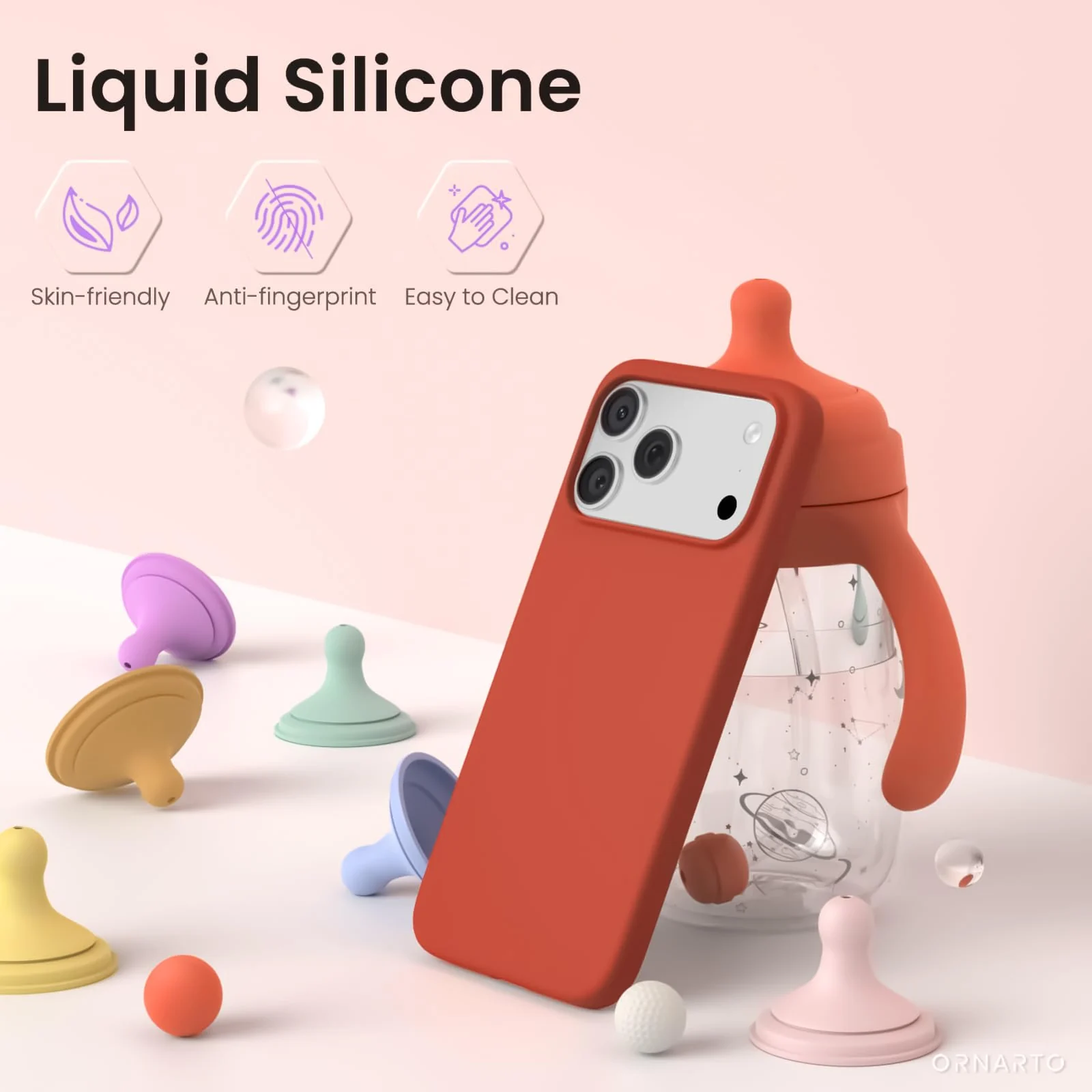 DL3 Mobilak Liquid Silicone Protective Case with Soft Microfiber Lining for iPhone 17 Pro 6.3-Inch - Orange