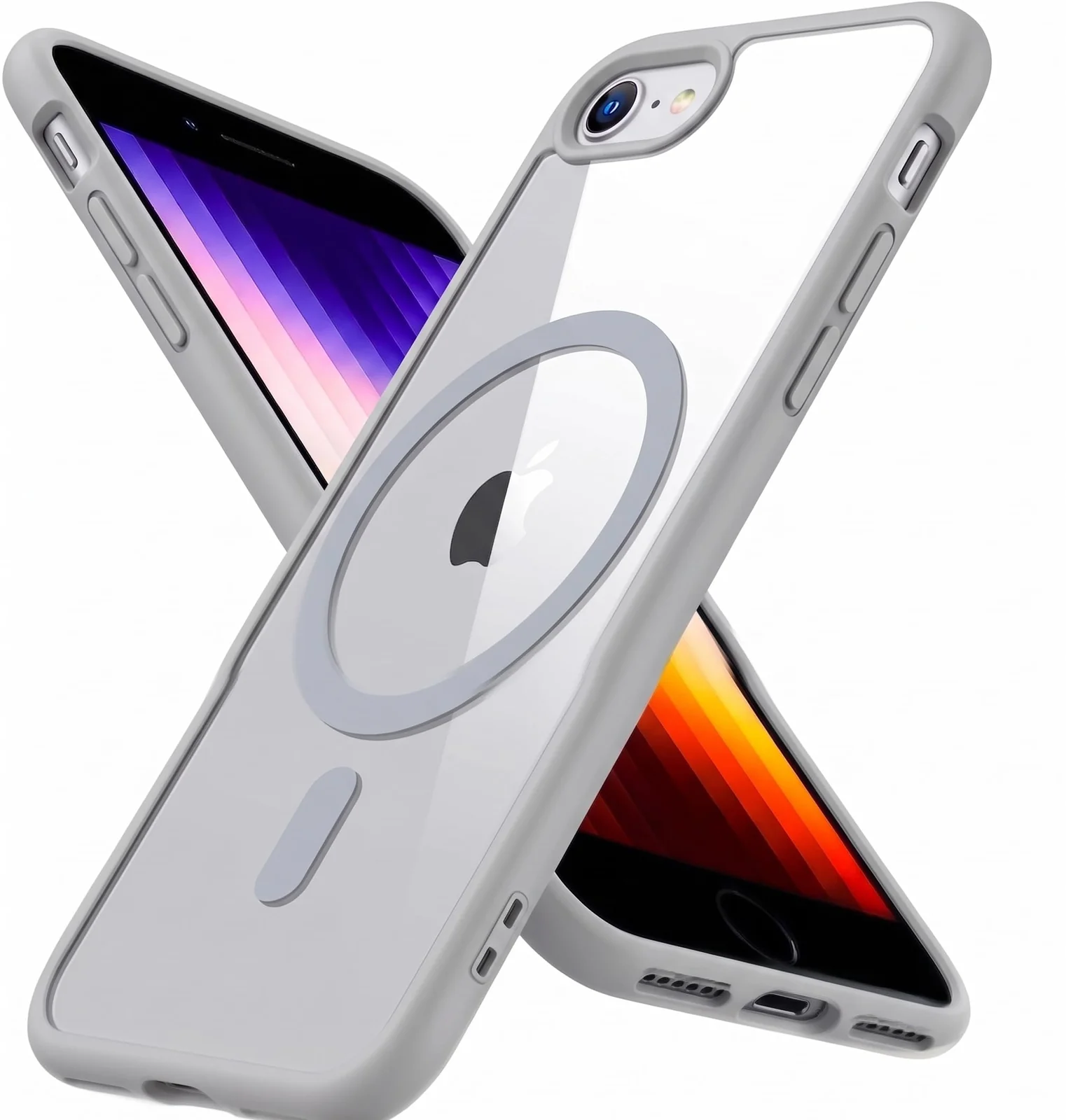 DL3 Mobilak Case Magnetic Crystal Clear for Phone 7/8, iPhone SE 2022/ SE 2020 Case MagSafe [Not Yellowing] [Military Protection] [No.1 Strong Magnets] Slim Phone Case Thin Cover - Gray