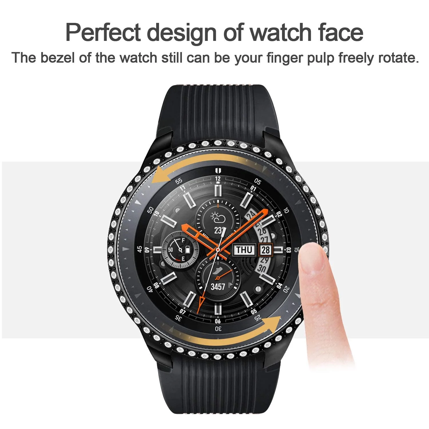 DL3 Mobilak Bumper Diamond Case Compatible with Samsung Galaxy Watch 46mm, Gear S3 Frontier Case (NOT fit for -R770), Bling Crystal Diamonds PC Plastic Protector Case Cover Frame - Black