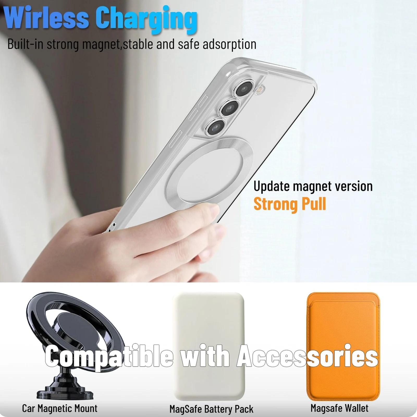 DL3 Mobilak Clear MagSafe-Compatible Magnetic Case for Samsung Galaxy S21 FE 5G with Camera Protection and Shockproof Design - Silver