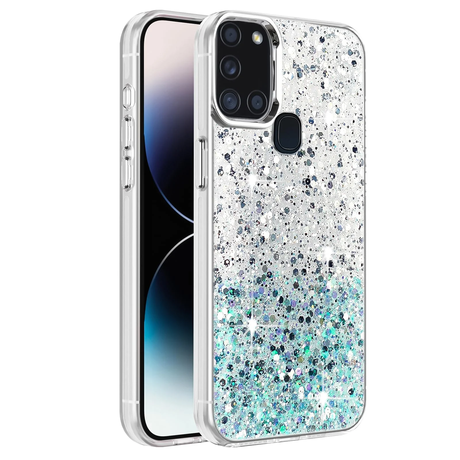 DL3 Mobilak Glitter Protective Case with Camera Protection for Samsung Galaxy A21s - White Green