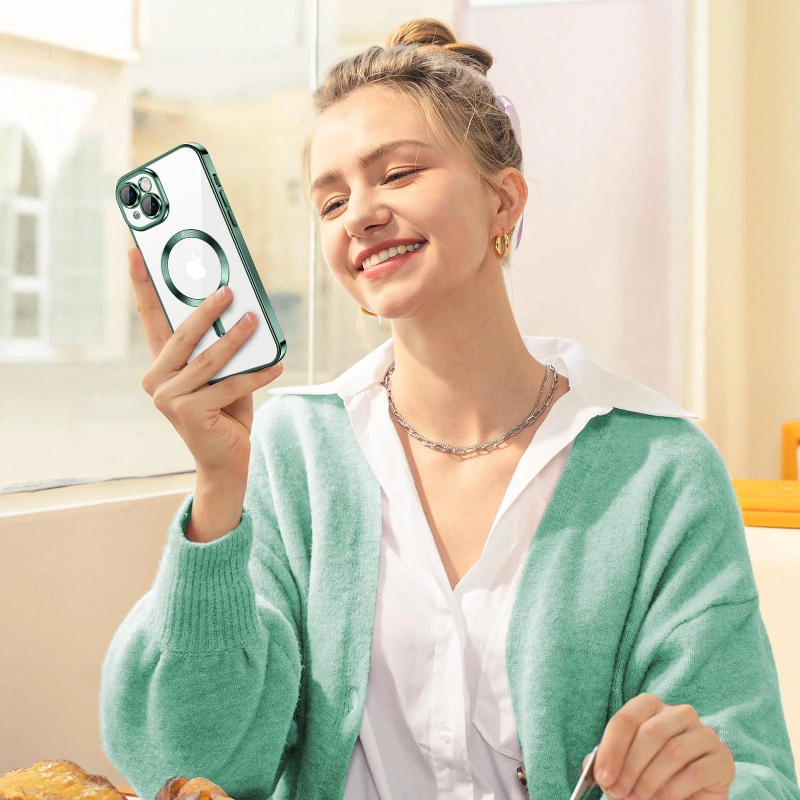 DL3 Mobilak Clear MagSafe-Compatible Magnetic Case for iPhone 13 (6.1 Inch) with Camera Protection - Green