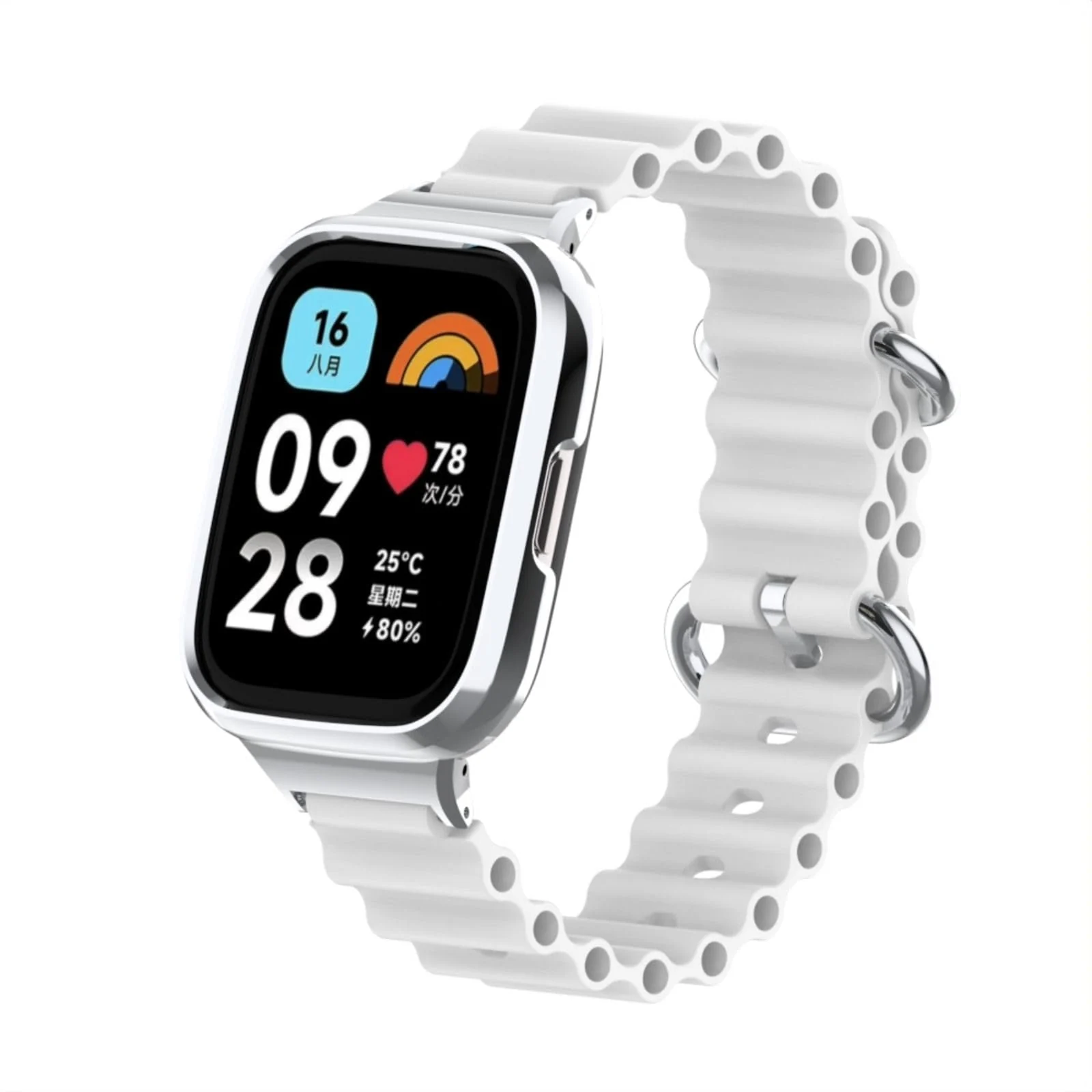 DL3 Mobilak Ocean Strap Compatible with Xiaomi Redmi Watch 2 Lite/Poco Watch/Horloge 2, Adjustable Silicone Strap with Metal Buckle, Band With Frame Metal Women Men Replacement Strap - White