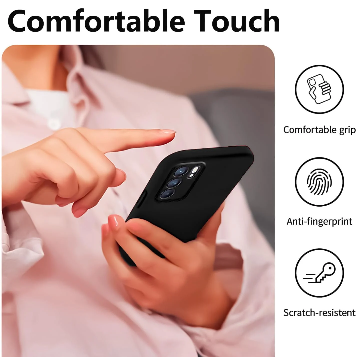DL3 Mobilak Liquid Silicone Protective Case with Soft Microfiber Lining with Full Camera Protection for OPPO Reno 6 5G - Black