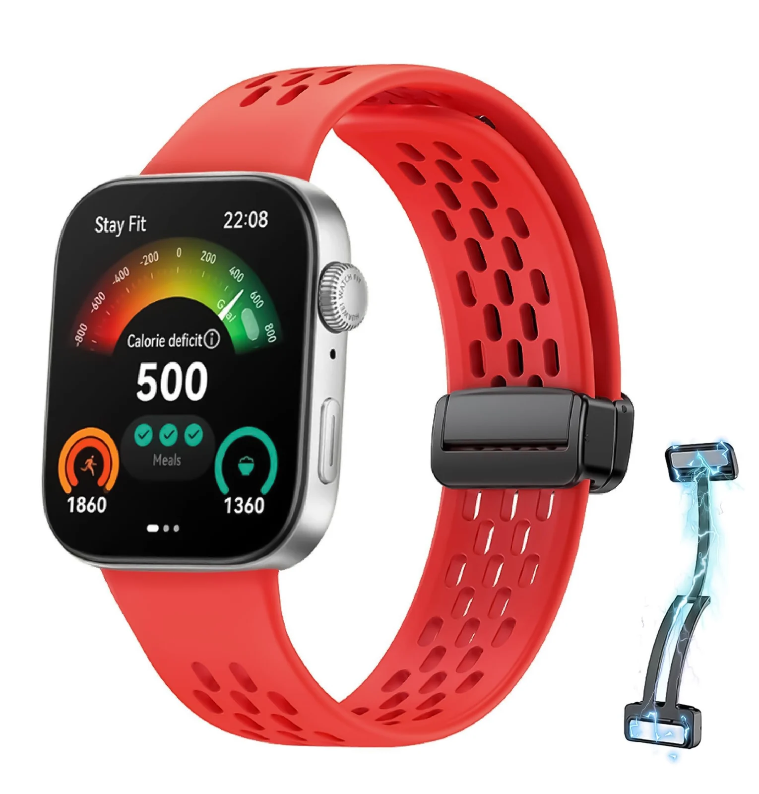 DL3 Mobilak Silicone Strap Compatible with Huawei Watch Fit 3/Fit 4/Fit 4 Pro Magnetic Metal Buckle Sport Silicone Breathable Strap for Men Women Band Quick Release Soft Replacment Wristband - Red
