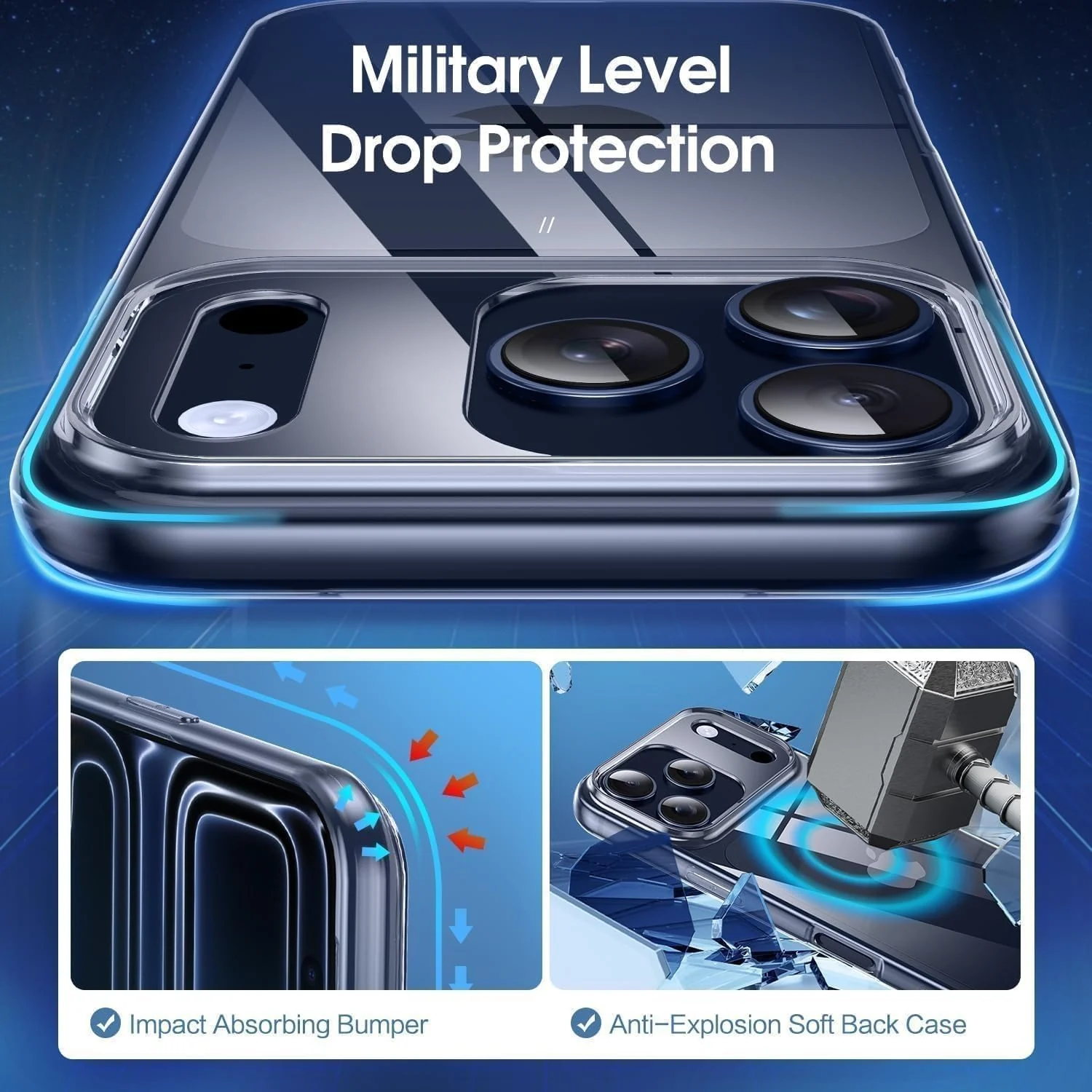 DL3 Mobilak Clear TPU Protective Case for iPhone with Camera Protection and Shockproof Design - Clear