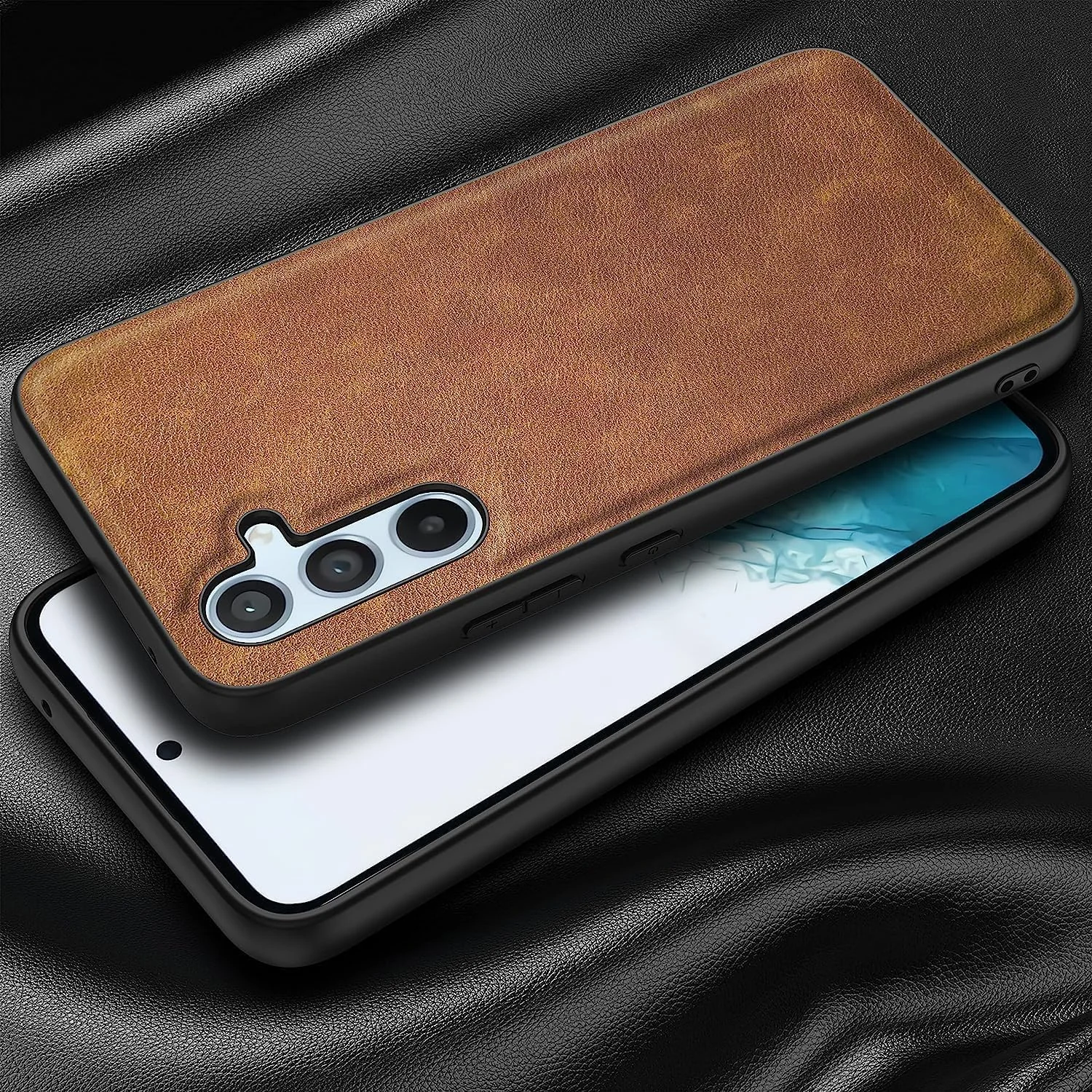 DL3 Mobilak Case for Samsung Galaxy A15 5G Leather, Anti-Drop, Anti-Shock, Non-Slip Texture, Simple Cell Phong Cover for Samsung Galaxy A15 5G - Brown