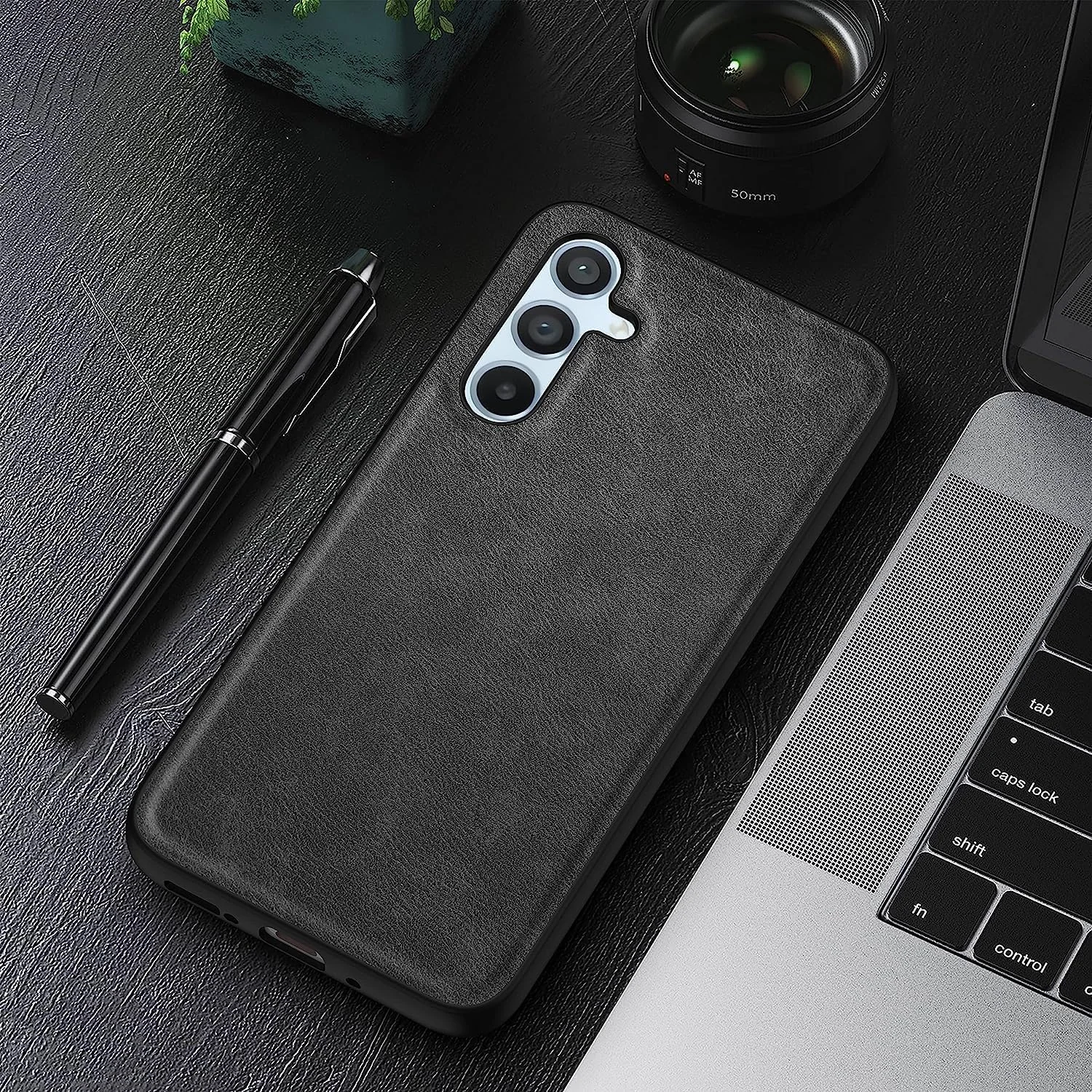 DL3 Mobilak Faux Leather Protective Case for Samsung Galaxy A24 4G with Camera Protection and Shockproof Design - Black