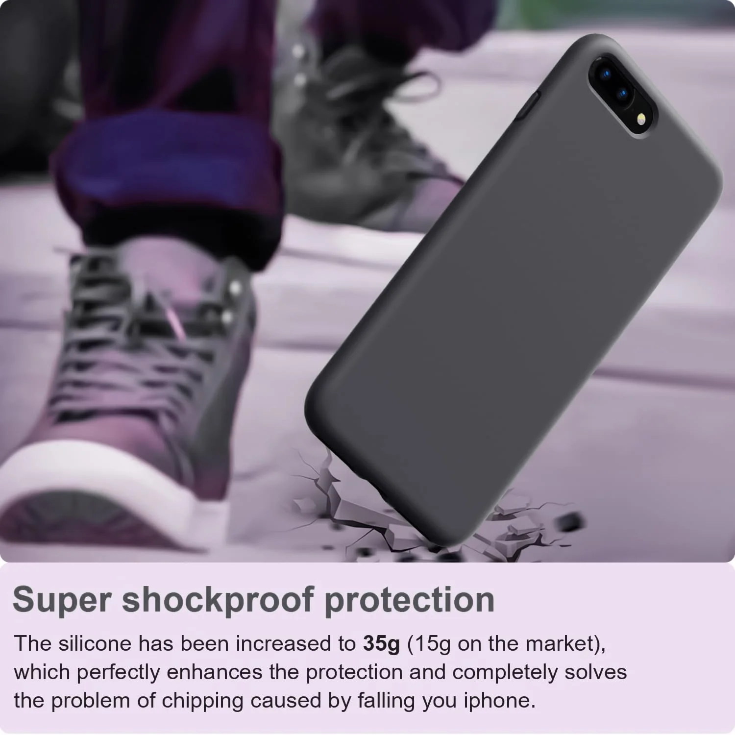 DL3 Mobilak Compatible with iPhone 7 Plus/iPhone 8 Plus Case, Liquid Silicone Case, Full Body Protective Cover, Shockproof, Slim Phone Case, Anti-Scratch Soft Microfiber Lining - Deep Gray