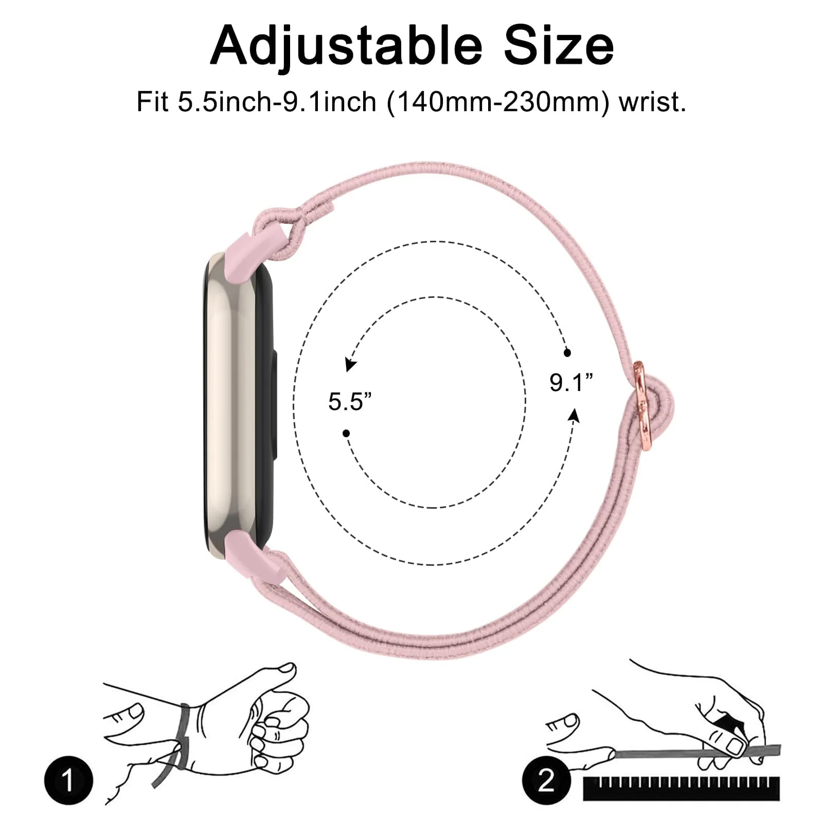 DL3 Mobilak Strap for Xiaomi Mi Band 10 / Xiaomi Mi Band 9 / Xiaomi Mi Band 8, Elastic Nylon Straps, Adjustable Breathable Replacement Bracelet for Xiaomi Smart Band 8/9/10 for Women Men - Pink