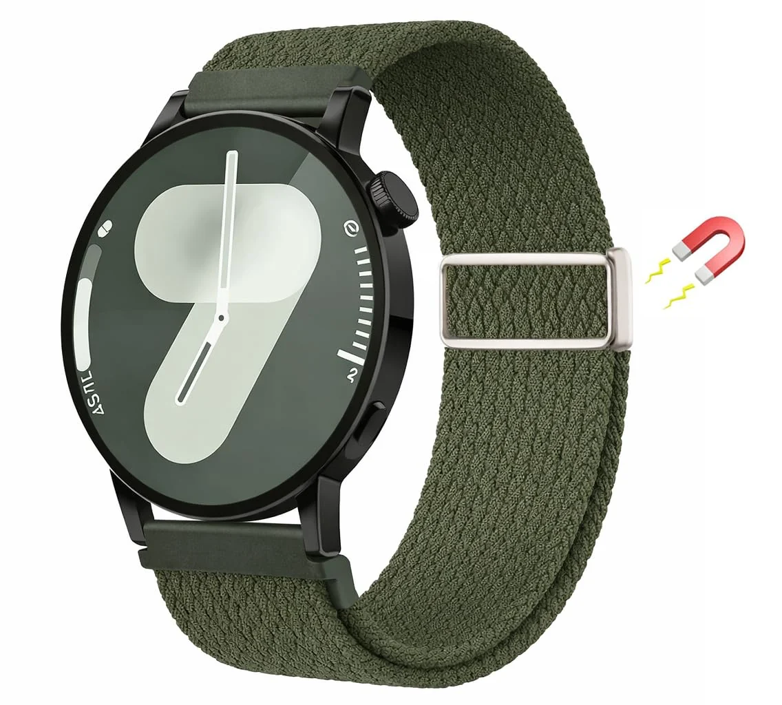 DL3 Mobilak 18mm Nylon Braided band compatible with Huawei Watch GT6 41mm/GT5 Pro 42mm/GT5 41mm/GT4 41mm/Huawei Watch 5 42mm, Magnetic Buckle Stretchy Nylon Strap for Garmin Venu 2S/3S/Vivomove 3S/Vivoactive 4S - Green