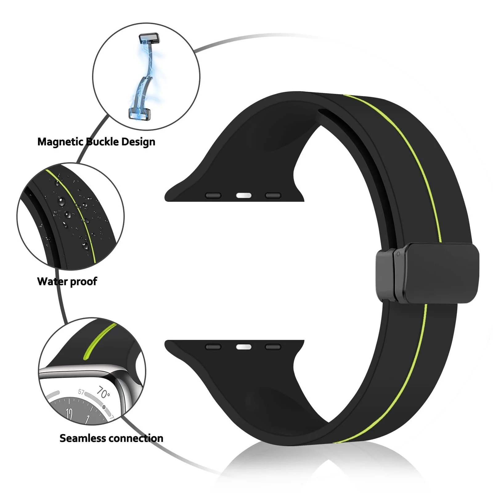 DL3 Mobilak Magnetic Bands for Apple Watch Ultra/Ultra 2 Band 49mm 45mm 44mm 42mm 41mm 40mm 38mm, Soft Sport Silicone Strap for iwatch Series 9/8/7/6/5/4/3/2/1/SE2/SE ( Lime, 42mm/44mm/45mm/49mm) - Black Lime