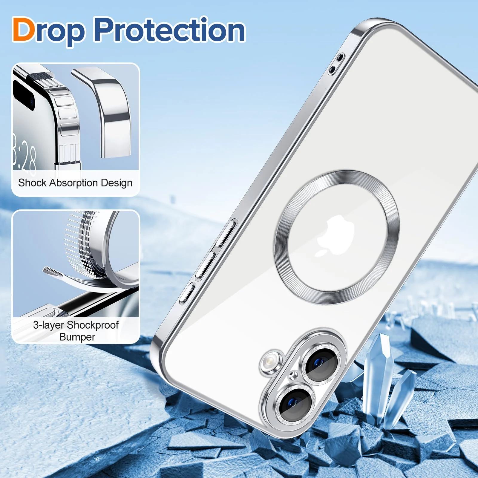 DL3 Mobilak Plated-Edge TPU Protective Case with Camera Protection for iPhone 16 Plus - Silver