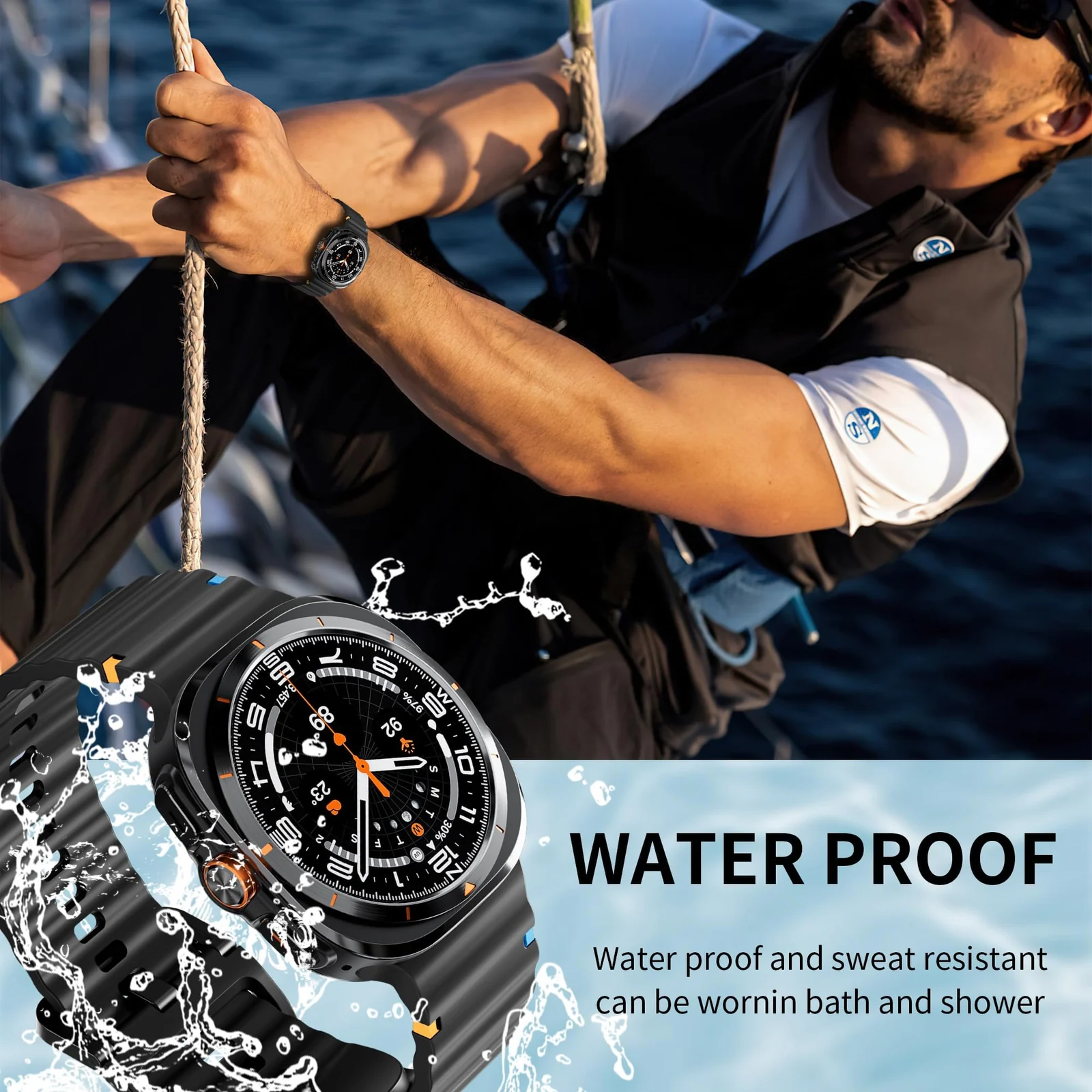 DL3 Mobilak Sport Strap for Samsung Galaxy Watch 8 Straps 40mm 44mm/8 Classic Bands 46mm Men Women, One Click No Gap Waterproof Soft Silicone Sport Band for Samsung Watch 8/8 Classic Strap - Black