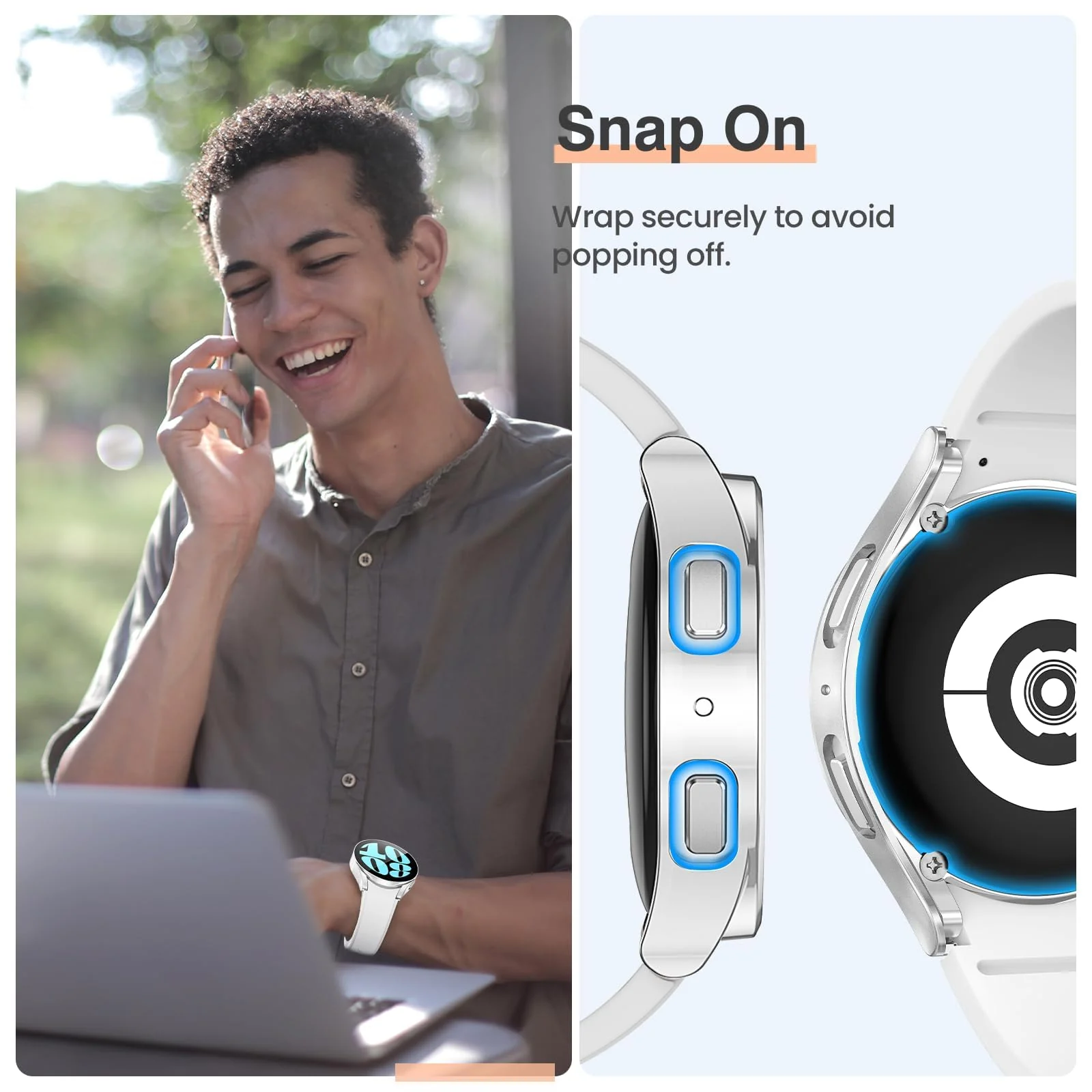 DL3 Mobilak Case with Screen Protector for Samsung Galaxy Watch 6 44mm, Overall Protective Cover, Built-in Tempered Glass Film High Sensitivity - Silver