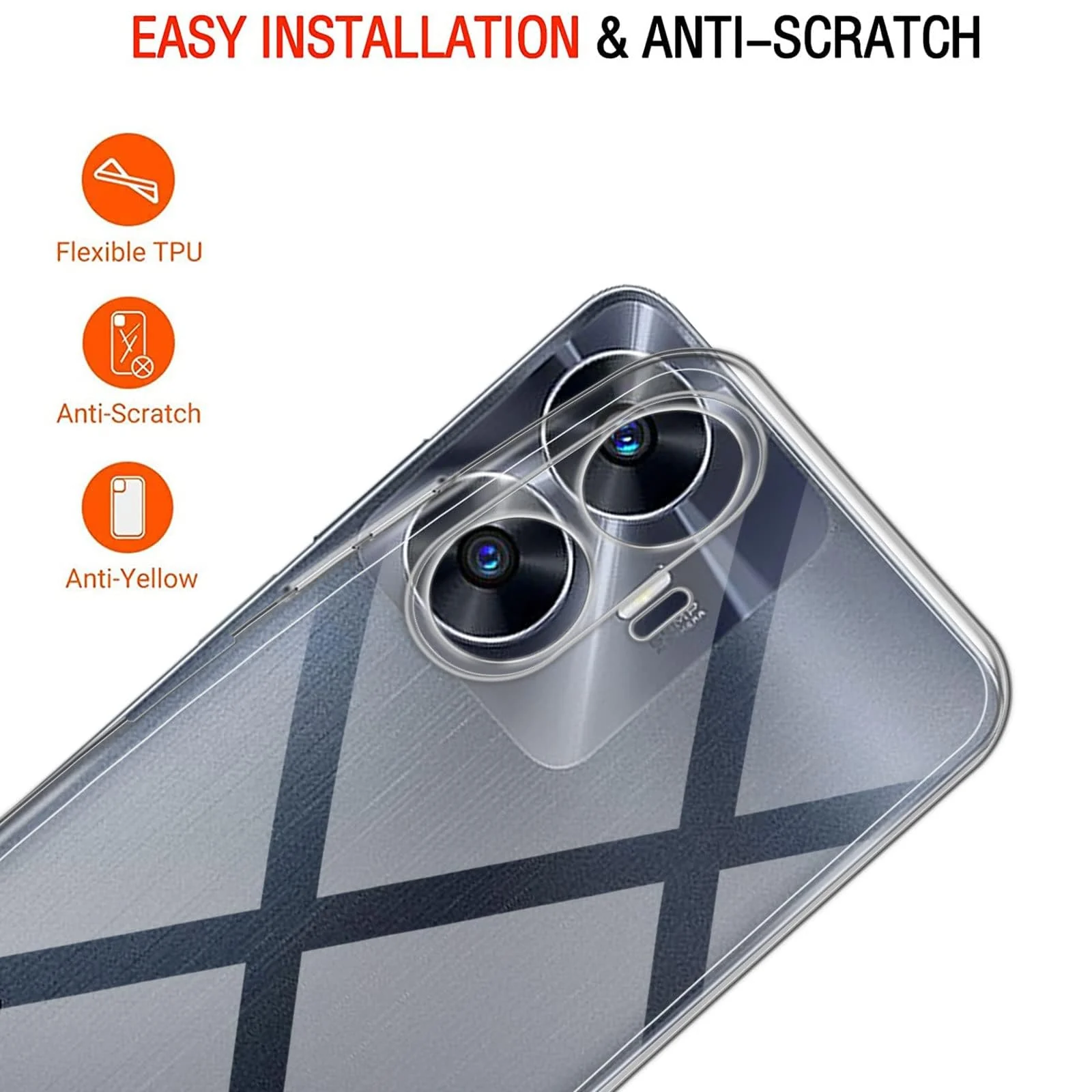 DL3 Mobilak Case Compatible with realme C55 / realme Narzo N55 Case Crystal Soft TPU Gel Case Flexible Silicone Anti-Scratch Camera Protection TPU Cover - Clear