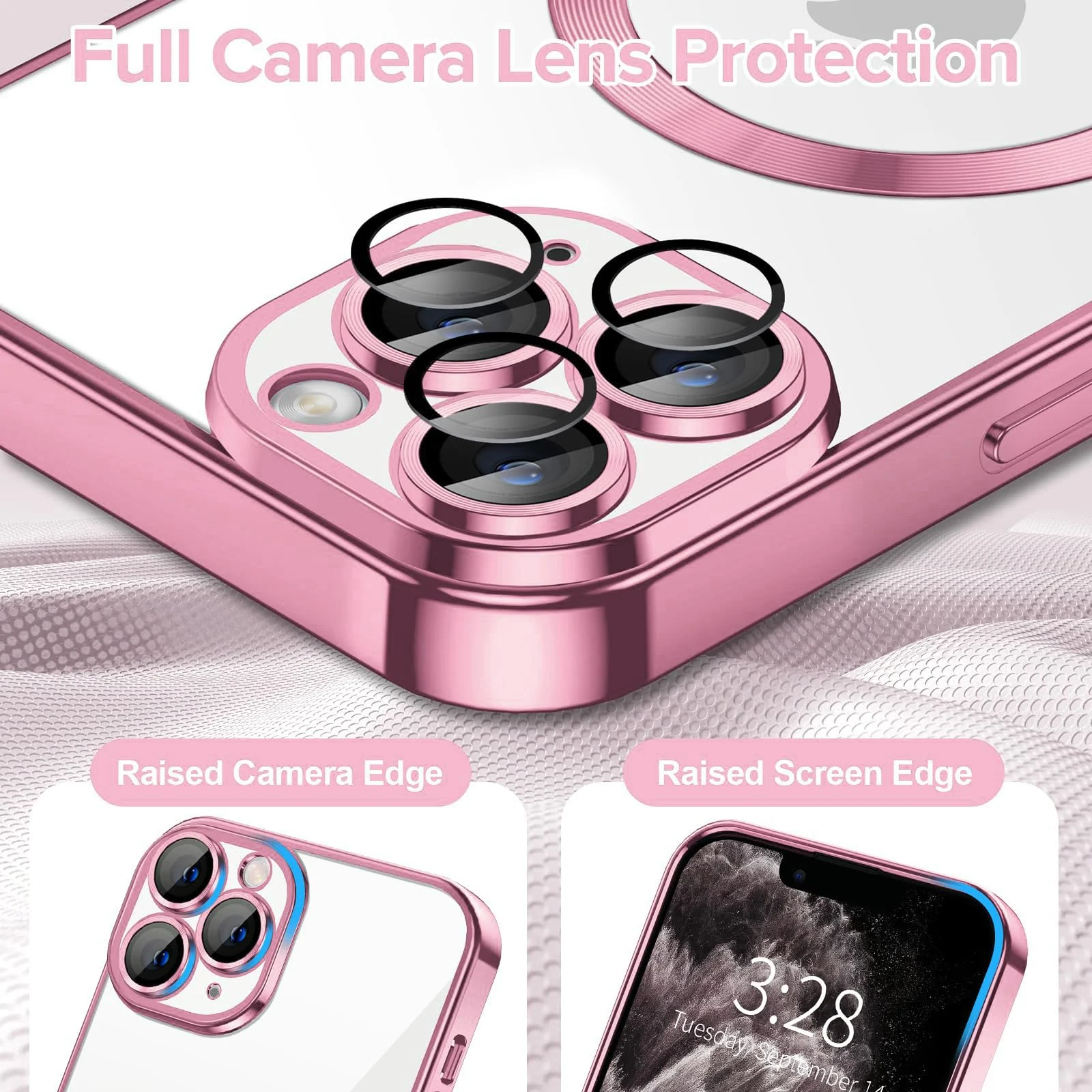 DL3 Mobilak Soft Clear Case for iPhone 11 Pro 5.8-Inch, Camera Lens Full Protection, Compatible with MagSafe Wireless Charging, Shockproof Electroplated TPU Phone Cover - Pink