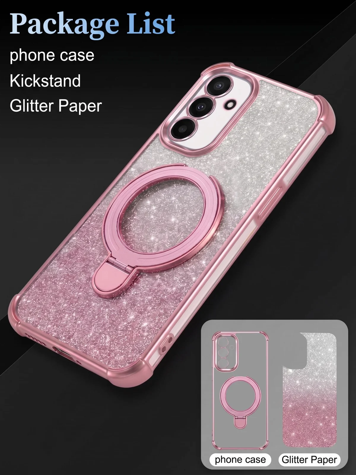 Mobigon Glitter Phone Case Compatible with OPPO A15 / OPPO A15S, Magnetic Ring Stand Shockproof Cover, Clear Soft TPU Bumper with Full Camera Protection - Pink