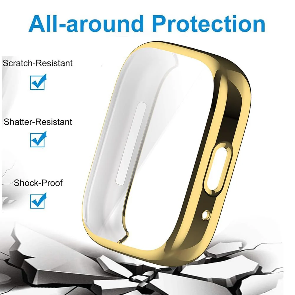 DL3 Mobilak Case for Xiaomi Redmi Watch 3 Lite/Active With Built-in Screen Protector, All-Around Soft TPU Shockproof Cover, Slim Guard Thin Bumper Shell Protector - Gold