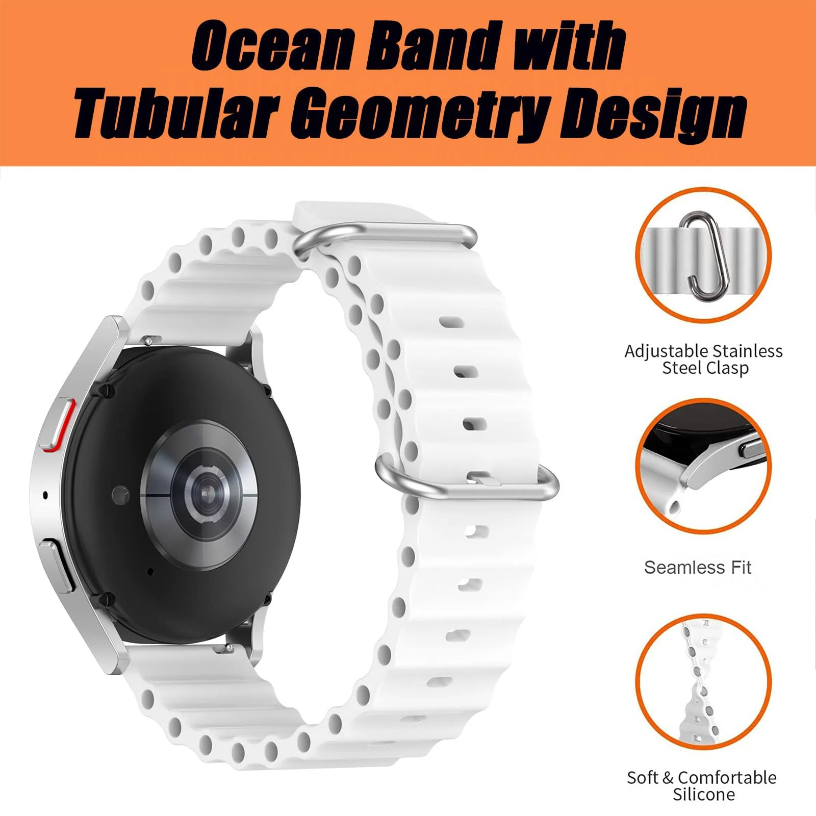 DL3 Mobilak 22mm Ocean Band for Samsung Galaxy Watch 3 45mm/Watch 46mm/Gear S3/Huawei watch GT4 GT3 46MM/Huawei Watch 3/4/GT2E/GT2 Pro/GT GT2 46MM/Amaz fit GTR 4/3/3Pro/2/2e, Adjustable Silicone Strap - White