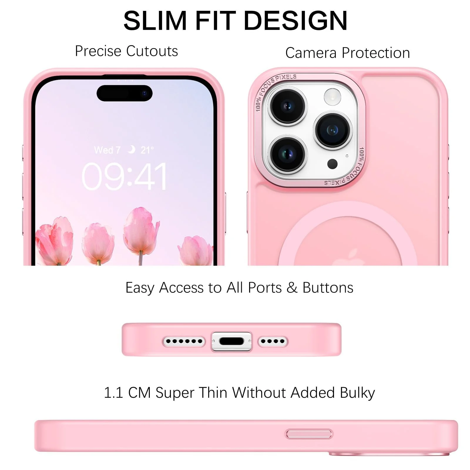 DL3 Mobilak Case for iPhone 13 Pro Max 6.7-inch Magnetic Translucent Matte Phone Cases [Compatible with MagSafe] Thin Slim Fit Shockproof Hard Protective Cover for Men Girls - Pink