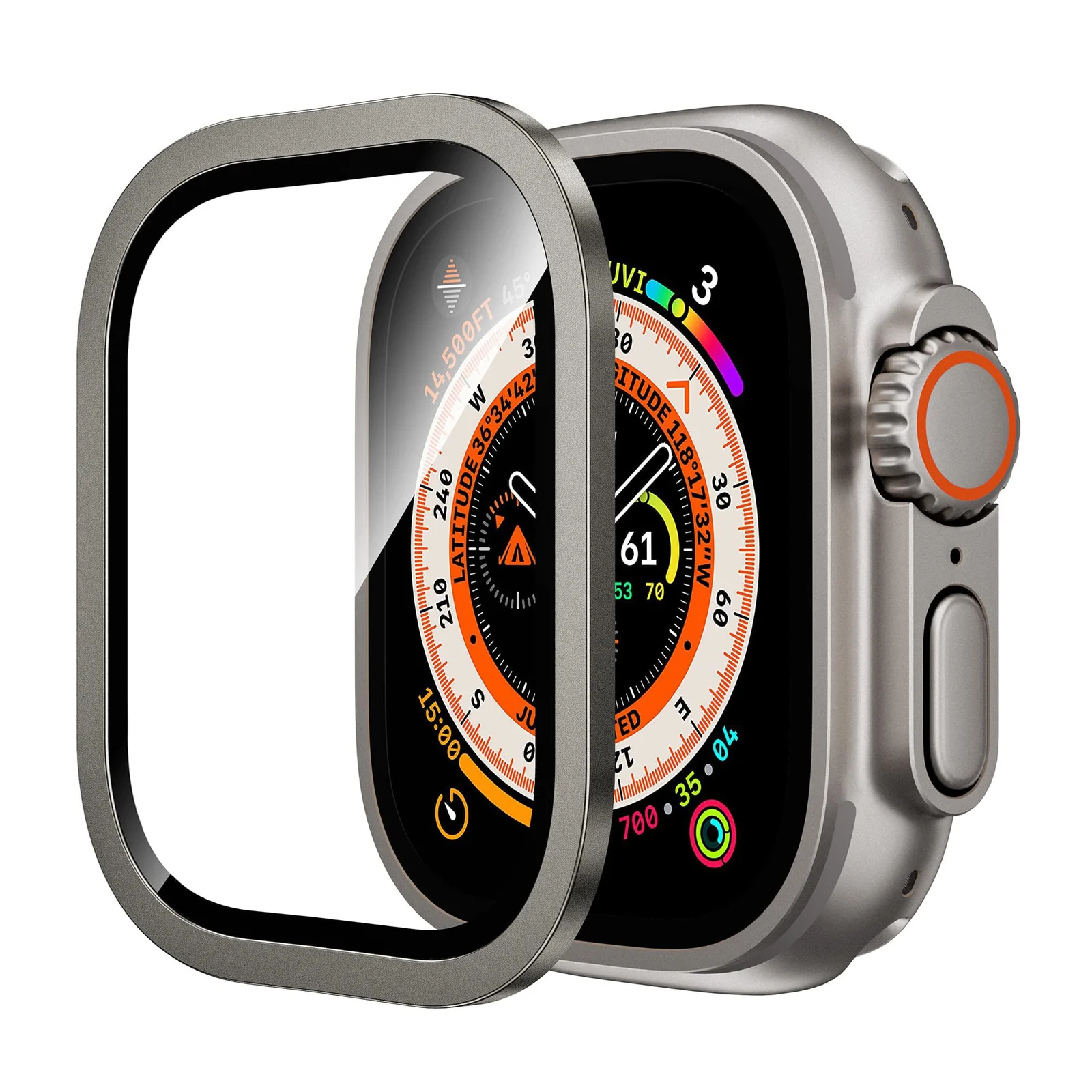 DL3 Mobilak Compatible for Apple Watch Ultra 2/Ultra 49mm Screen Protector 49mm, Titanium Alloy Frame Built-in 9H Tempered Glass Film, Lightweight Metal Case for iWatch 49mm - Titanium