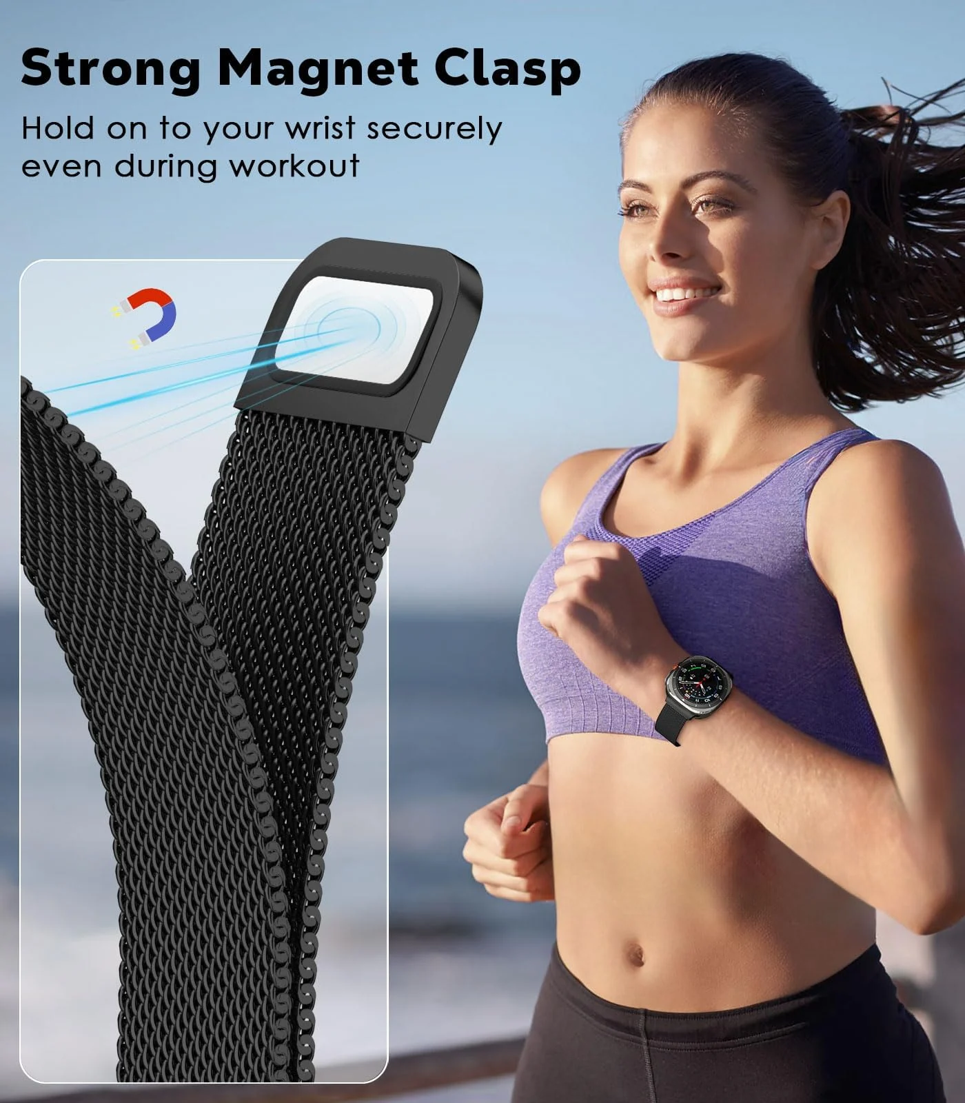 DL3 Mobilak Metal Band Compatible with Samsung Galaxy Watch 7 Ultra Bands 47mm, Stainless Steel Mesh Loop Magnetic Clasp Wristbands Replacement Accessory Women Men for Samsung Watch Ultra Band 47 mm - Black