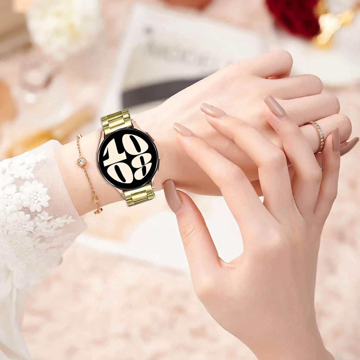 DL3 Mobilak Metal Bracelet Compatible with Xiaomi Redmi Watch 5 Active/Redmi Watch 5 Lite, 22mm Stainless Steel Replacement Band with Folding Clasp, Adjustable Replacement Bracelet Wristband - Gold