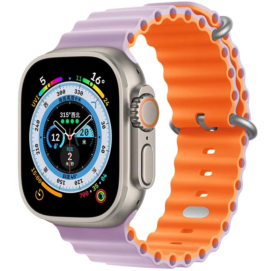 42MM/44MM/45MM/49MM — DL3 Mobilak Ocean Band For Apple Watch Ultra 49mm 45mm 44mm 42mm, Waterproof Soft Silicone Sport Wristbands Replacement Strap iWatch Ultra SE 8 7 6 5 4 3 2 1 (42MM/44MM/45MM/49MM) - Purple Orange