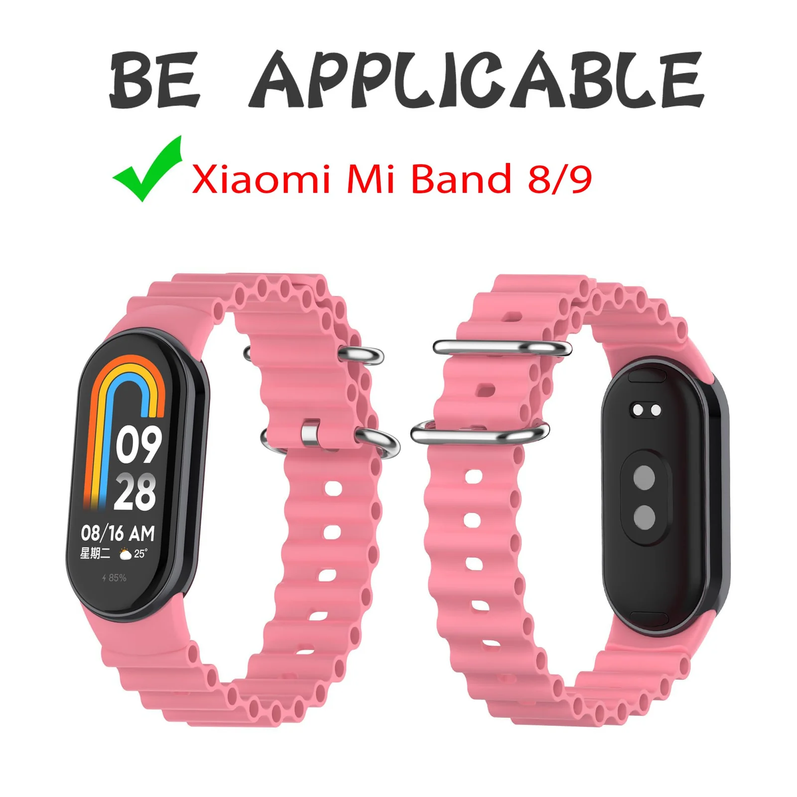 DL3 Mobilak Ocean Band for Xiaomi Mi Band 9 / Xiaomi Mi Band 8, Adjustable Silicone Stretchy Sport Strap Women Men Replacement Wristband For Xiaomi Smart Band 8 / Xiaomi Smart Band 9 - Pink