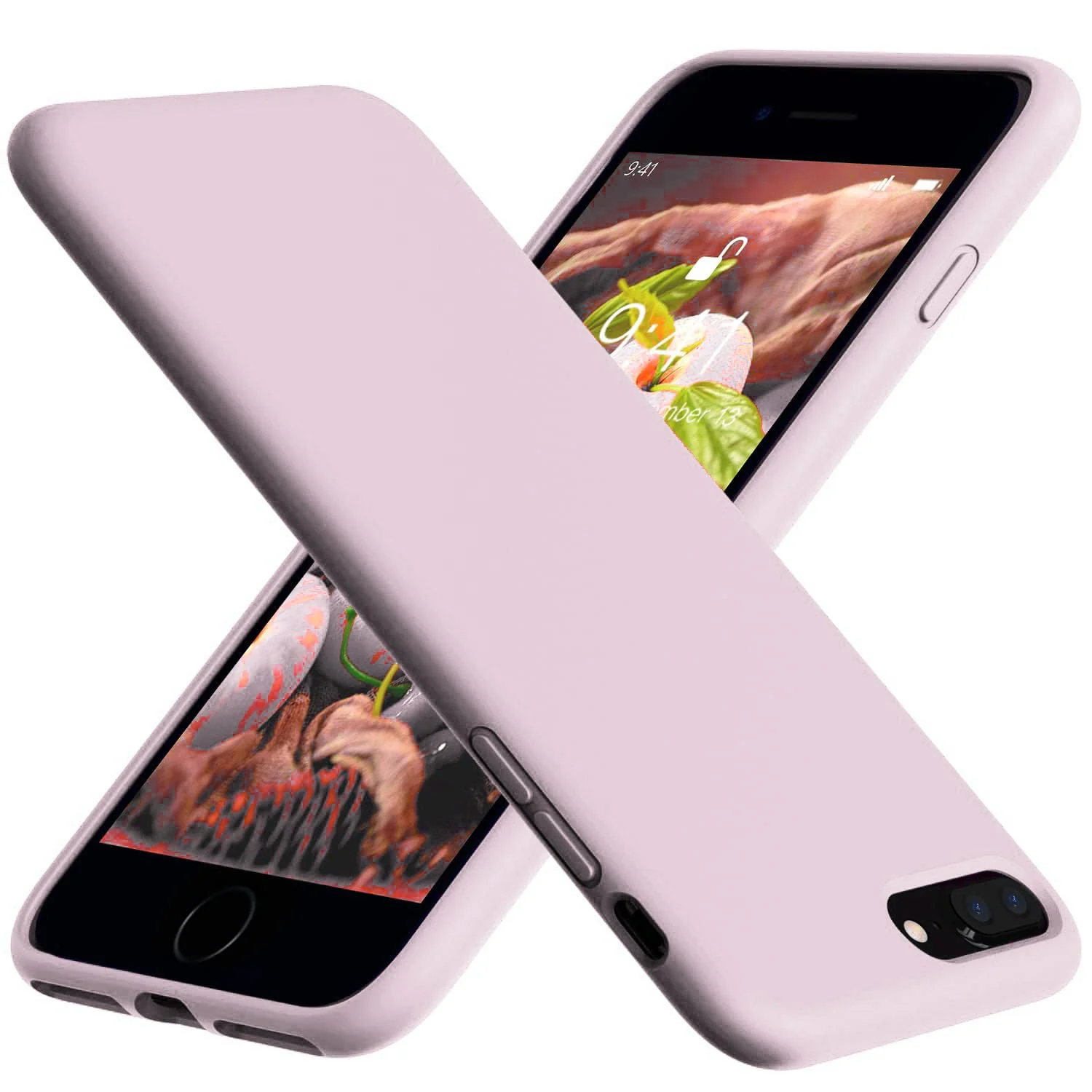 DL3 Mobilak Liquid Silicone Protective Case for iPhone 7 Plus / iPhone 8 Plus with Camera Protection and Microfiber Lining - Light Pink