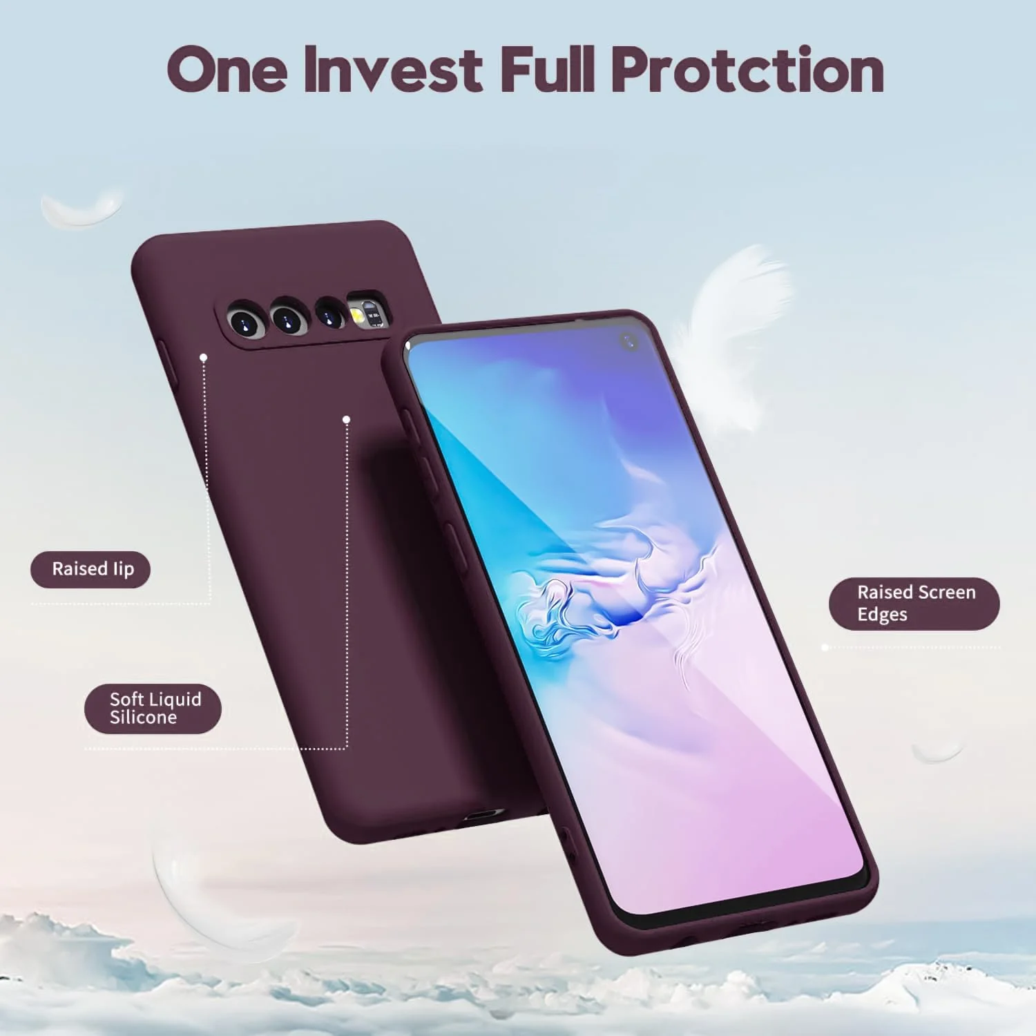DL3 Mobilak Liquid Silicone Protective Case with Soft Microfiber Lining with Full Camera Protection for Samsung Galaxy S10 - Wine Red