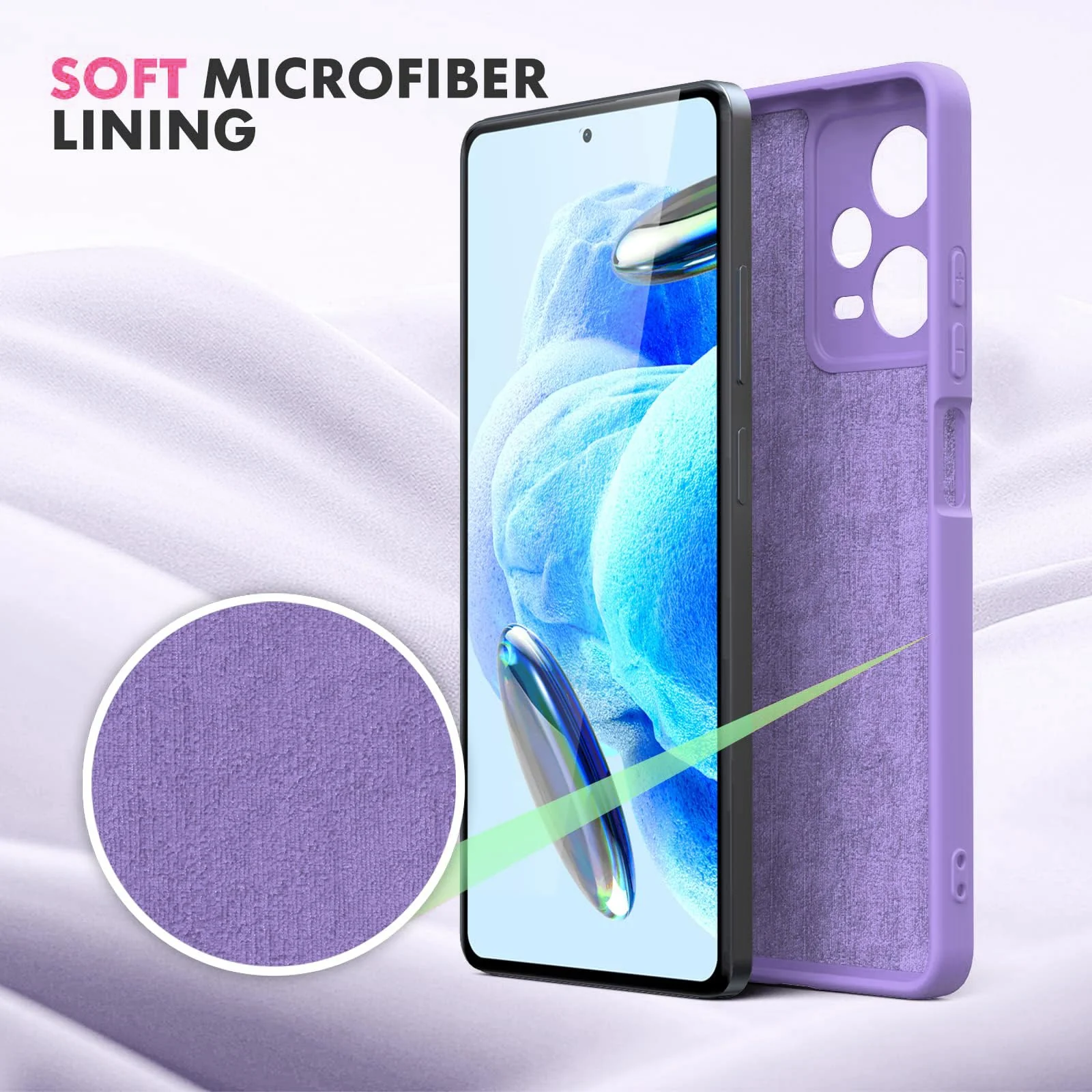 DL3 Mobilak Liquid Silicone Protective Case with Soft Microfiber Lining with Full Camera Protection for Xiaomi Redmi Note 12 Pro Plus 5G - Light Purple