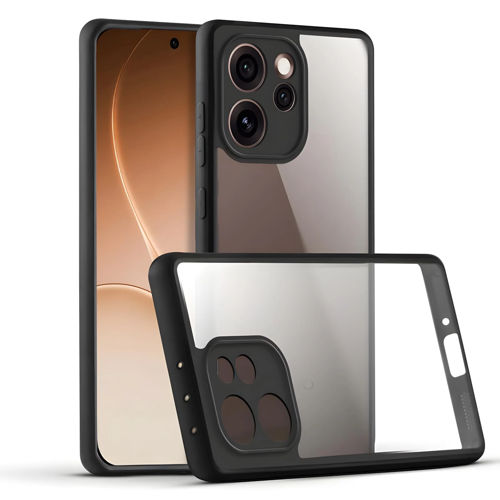 DL3 Mobilak Clear PC and TPU Protective Case for OPPO Reno15 Pro 5G with Camera Protection and Military-Grade Protection - Black