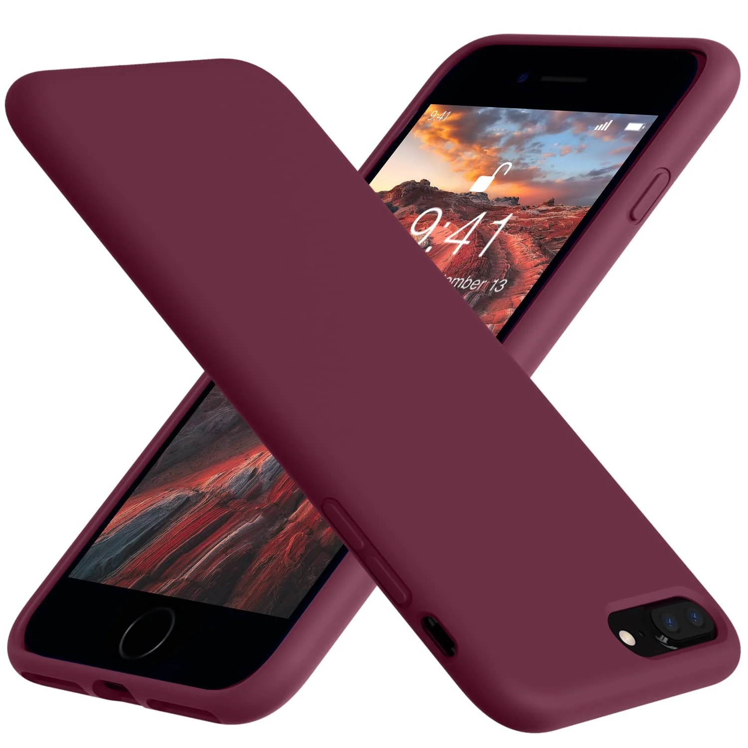 DL3 Mobilak Liquid Silicone Protective Case with Soft Microfiber Lining for iPhone 7 Plus / iPhone 8 Plus - Wine Red