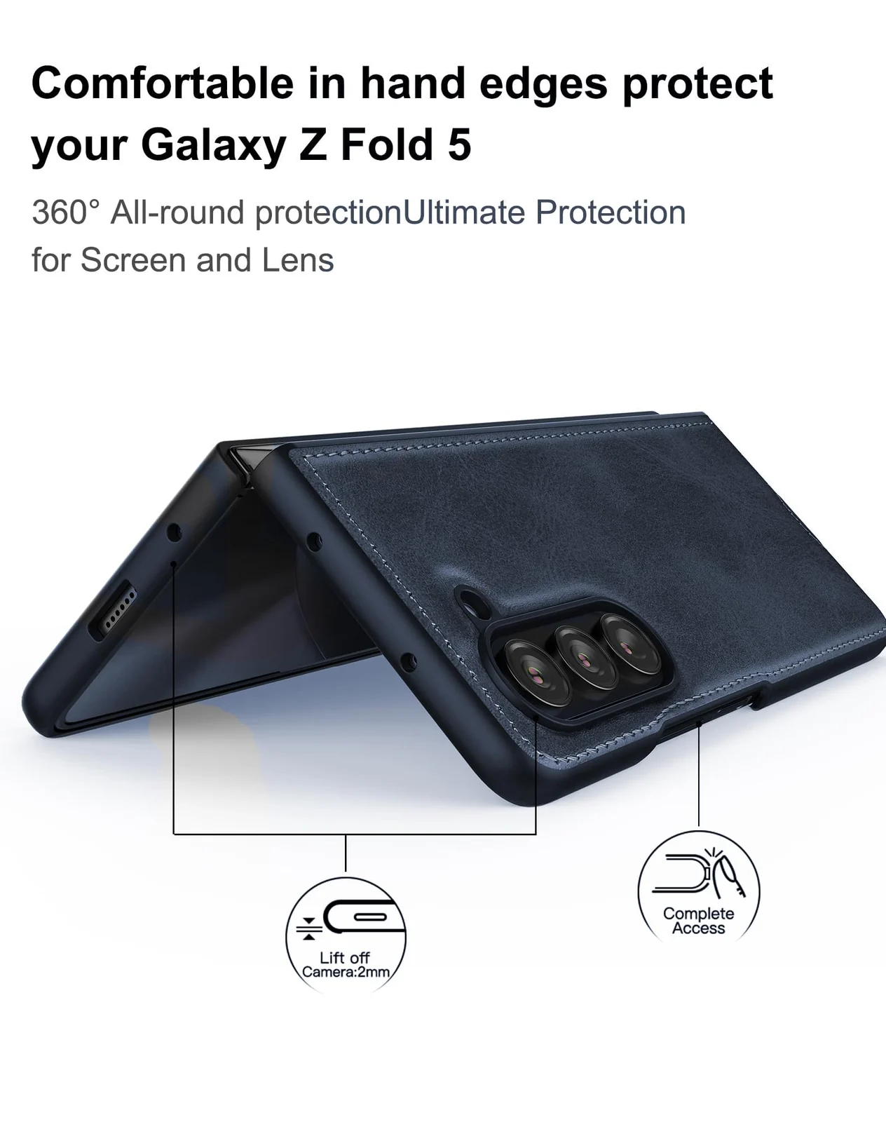 DL3 Mobilak Faux Leather Protective Case for Samsung Galaxy Z Fold 5 - Blue