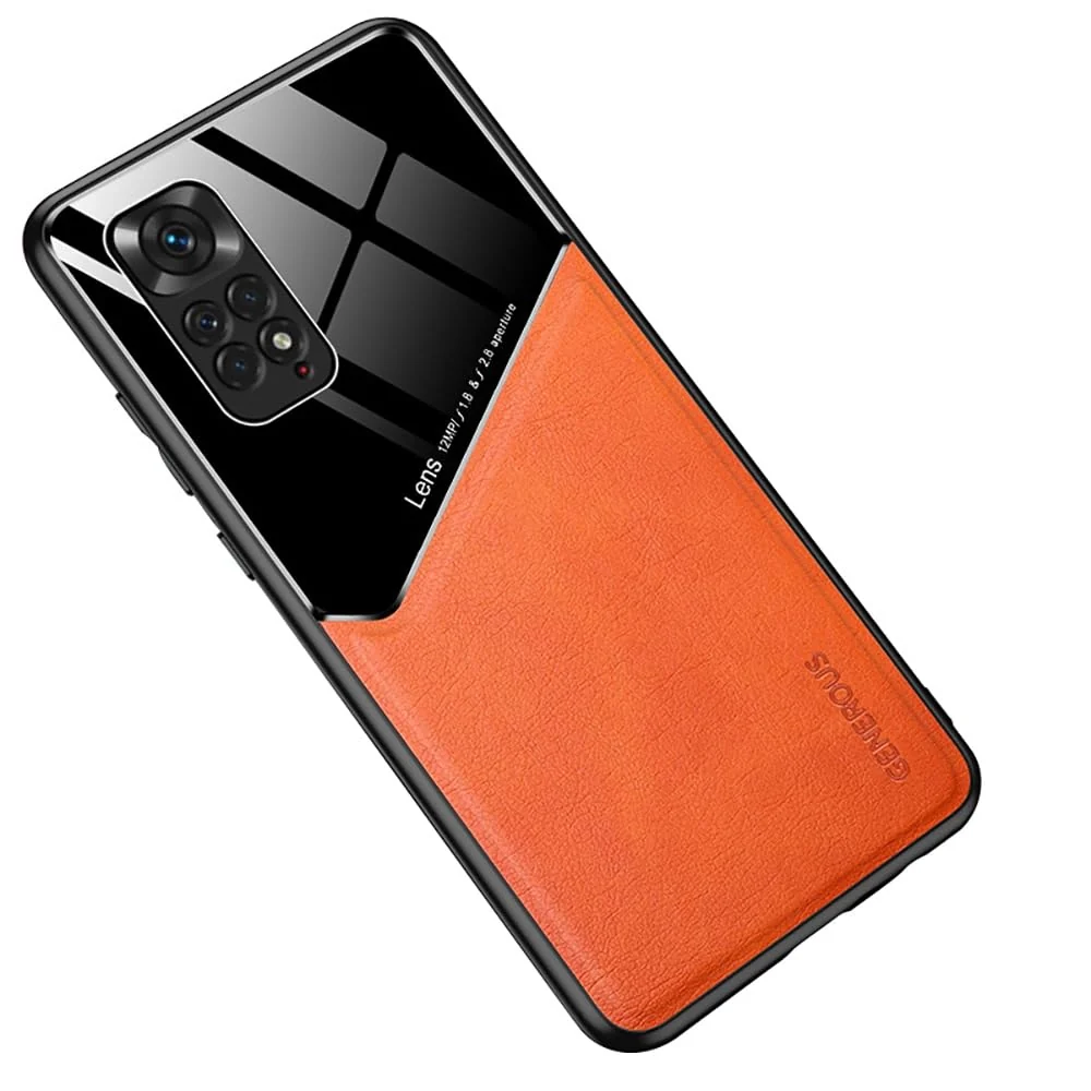DL3 Mobilak Leather and PC Protective Case for Xiaomi Redmi Note 12 Pro 4G / Redmi Note 11 Pro 4G / 5G, Built-in magnetic car-mount support, Shock-absorbing protection - Orange