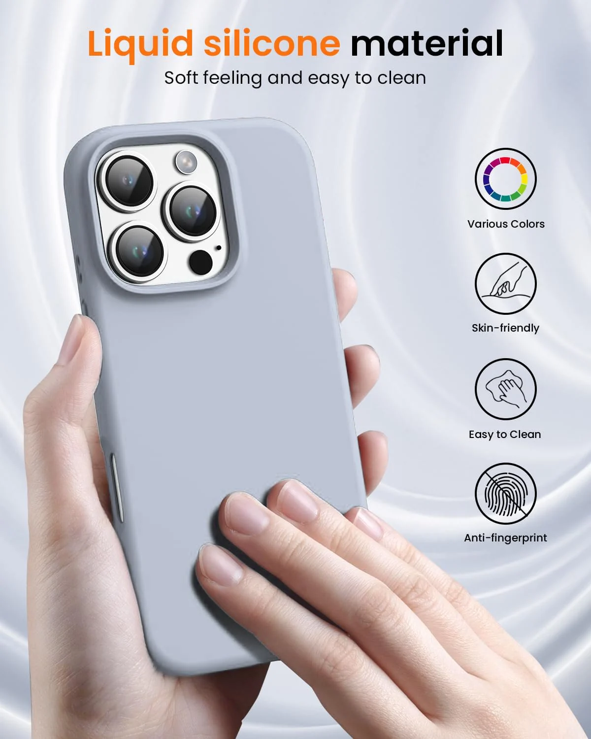 DL3 Mobilak Liquid Silicone Case for iPhone 16 Pro 6.3-inch, Supports wireless charging, Shock-absorbing protection, Scratch-resistant surface - Lavender Blue