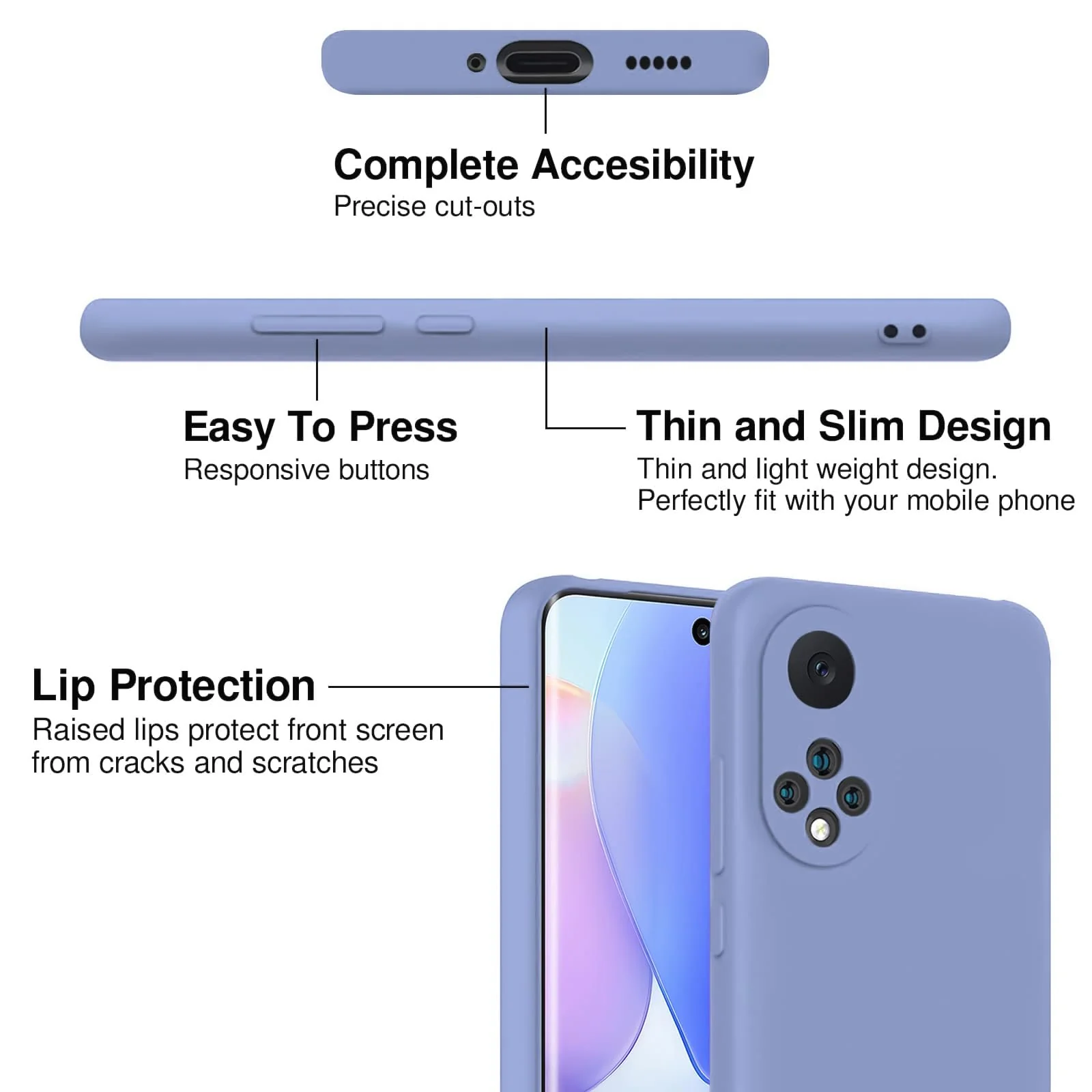 DL3 Mobilak Silicone Protective Case for Honor 50 / Huawei Nova 9, Shock-absorbing protection, Scratch-resistant surface, Soft microfiber lining - Baby Blue