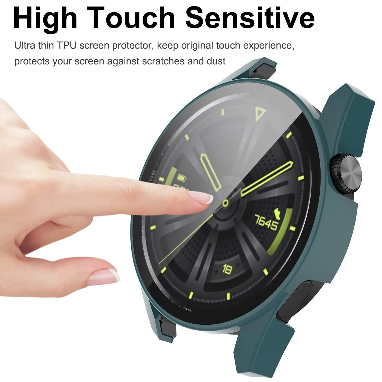 DL3 Mobilak Protective Case Compatible with Huawei Watch GT3 46mm 9H Hardness PC Case Bumper Full Slim Protective Cover with Tempered Glass For Huawei Watch GT 3 46mm - Green