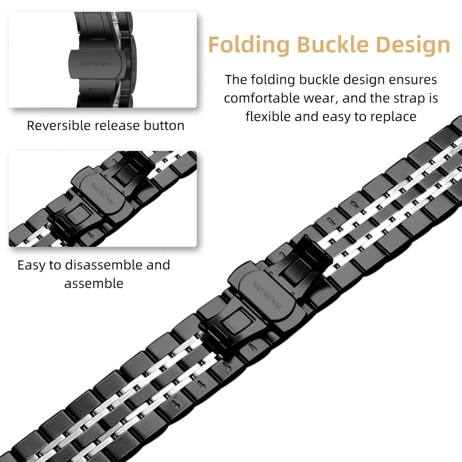 DL3 MOBILAK Adjustable Stainless-Steel Link Watch Strap for Xiaomi Redmi Watch 5 Lite and 5 Active - Black/Silver