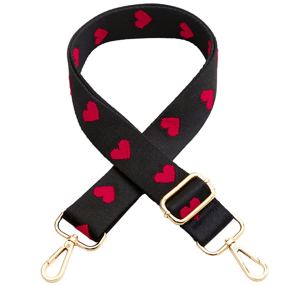 DL3 Mobilak Adjustable Wide Crossbody Bag Strap for Women, Replacement Shoulder Strap for Handbags, Totes & Purses with Elegant Embroidered Pattern and Metal Hooks - Black Heart
