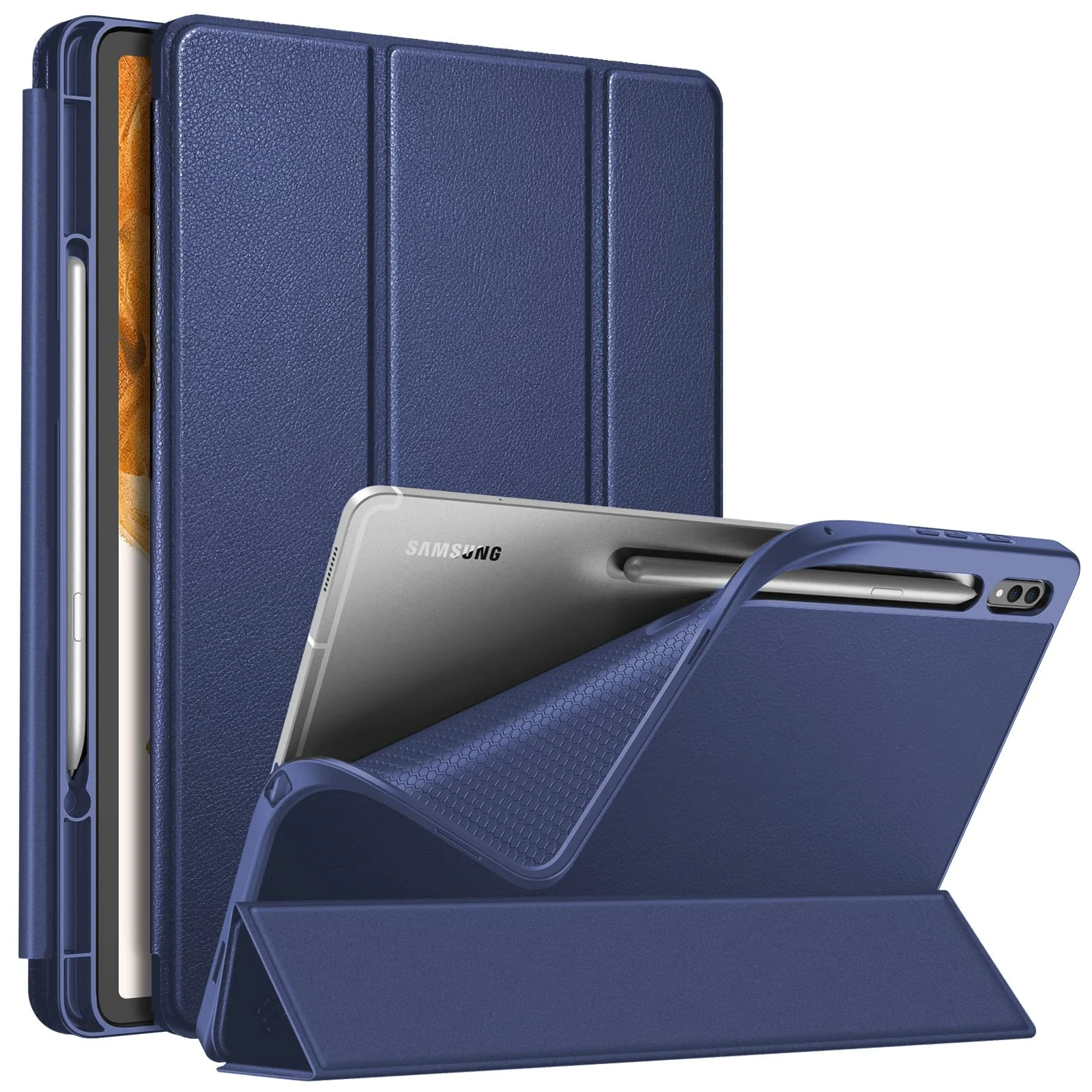 DL3 Mobilak Smart Case for Samsung Galaxy Tab S8 Plus 2022/S7 FE/S7 Plus 12.4 with Pencil Holder, Soft TPU Smart Stand Back Cover Auto Wake/Sleep Feature - Blue