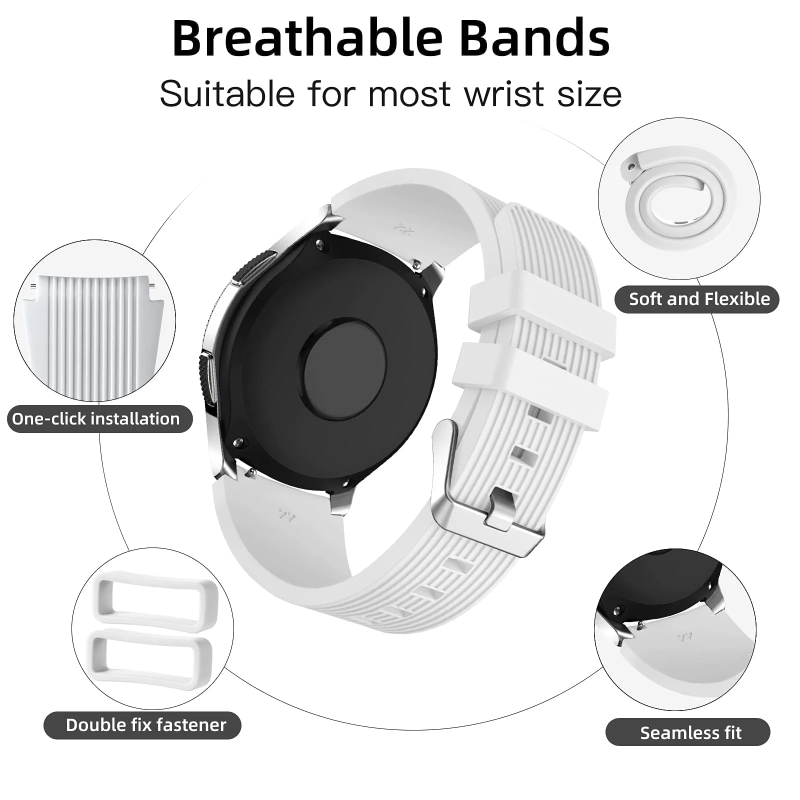 DL3 MOBILAK Silicone Bands 22MM Strap Compatible with Samsung galaxy watch3 45mm/galaxy 46mm/Gear S3/Huawei watch GT3 46MM/GT2E/GT2 Pro/GT GT2 46MM/Honor Magic Watch2 46mm/Amazfit GTR 2/2e/3/4 - White