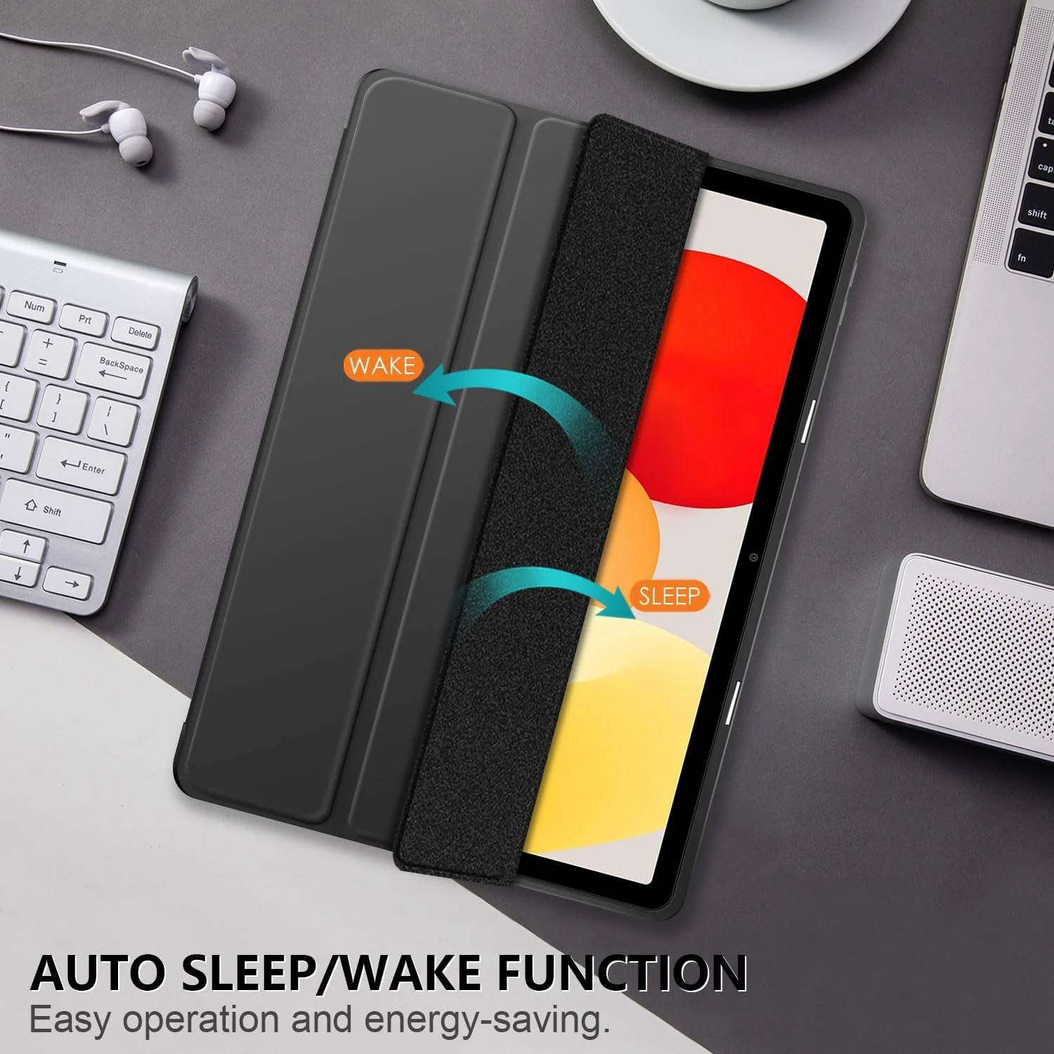 DL3 Mobilak Xiaomi Redmi Pad SE 11 inch Tablet 2023 Case with Pen Holder, Soft TPU Back Trifold Stand Protective Smart Cover Flip, Auto Wake & Sleep - Black