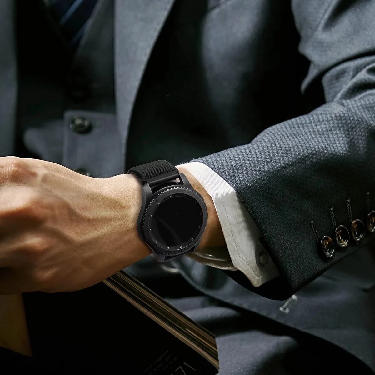 DL3 MOBILAK Strap Nylon Loop 22MM Band For Xiaomi Redmi Watch 5 Active/5 Lite Compatible with Samsung Galaxy Watch 3 45mm/Watch 46mm/Gear S3/Huawei watch GT5 GT4 GT3 GT2 GT 46MM/GT2E/GT2 GT3 - Black